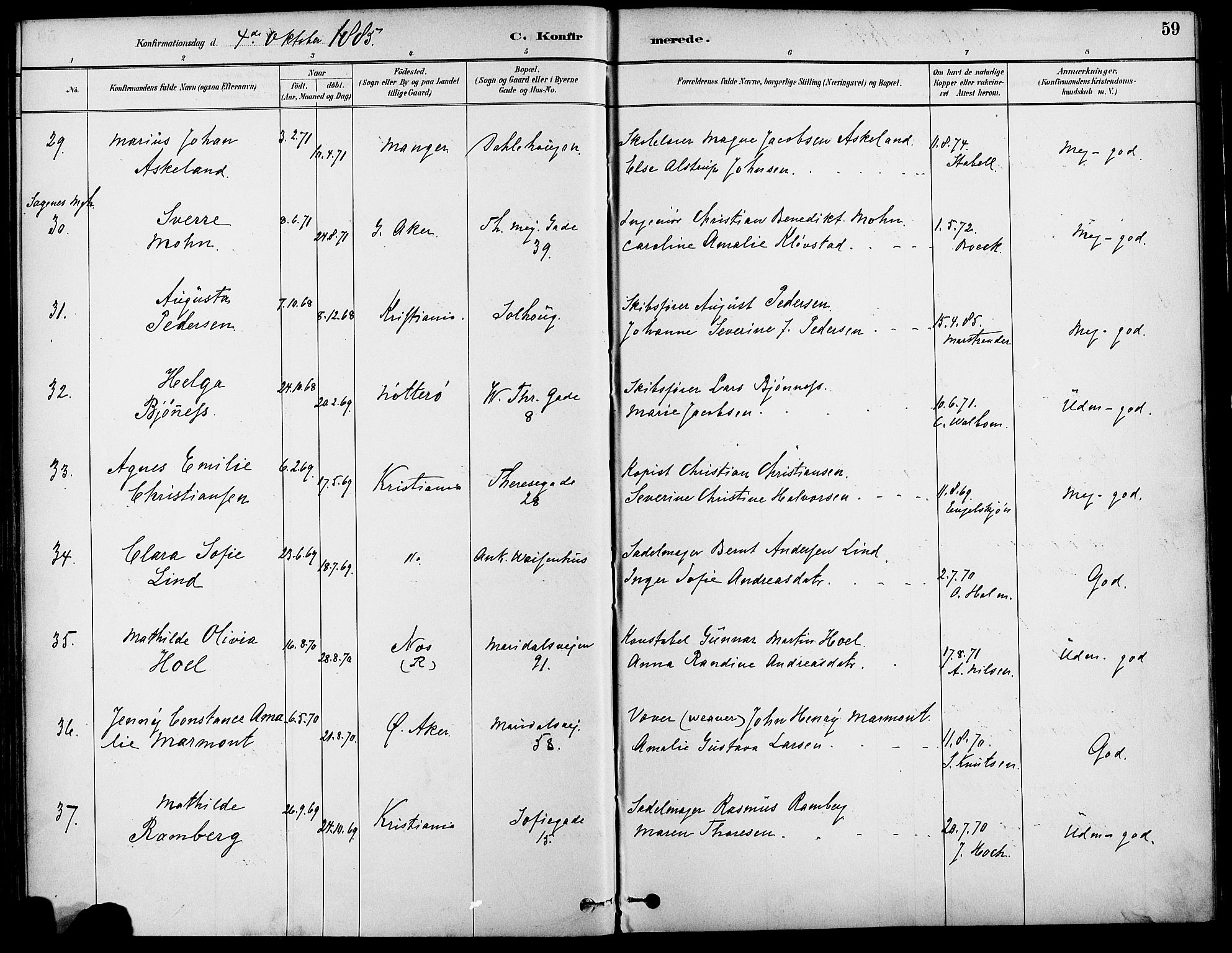 Gamle Aker prestekontor Kirkebøker, AV/SAO-A-10617a/F/L0007: Parish register (official) no. 7, 1882-1890, p. 59