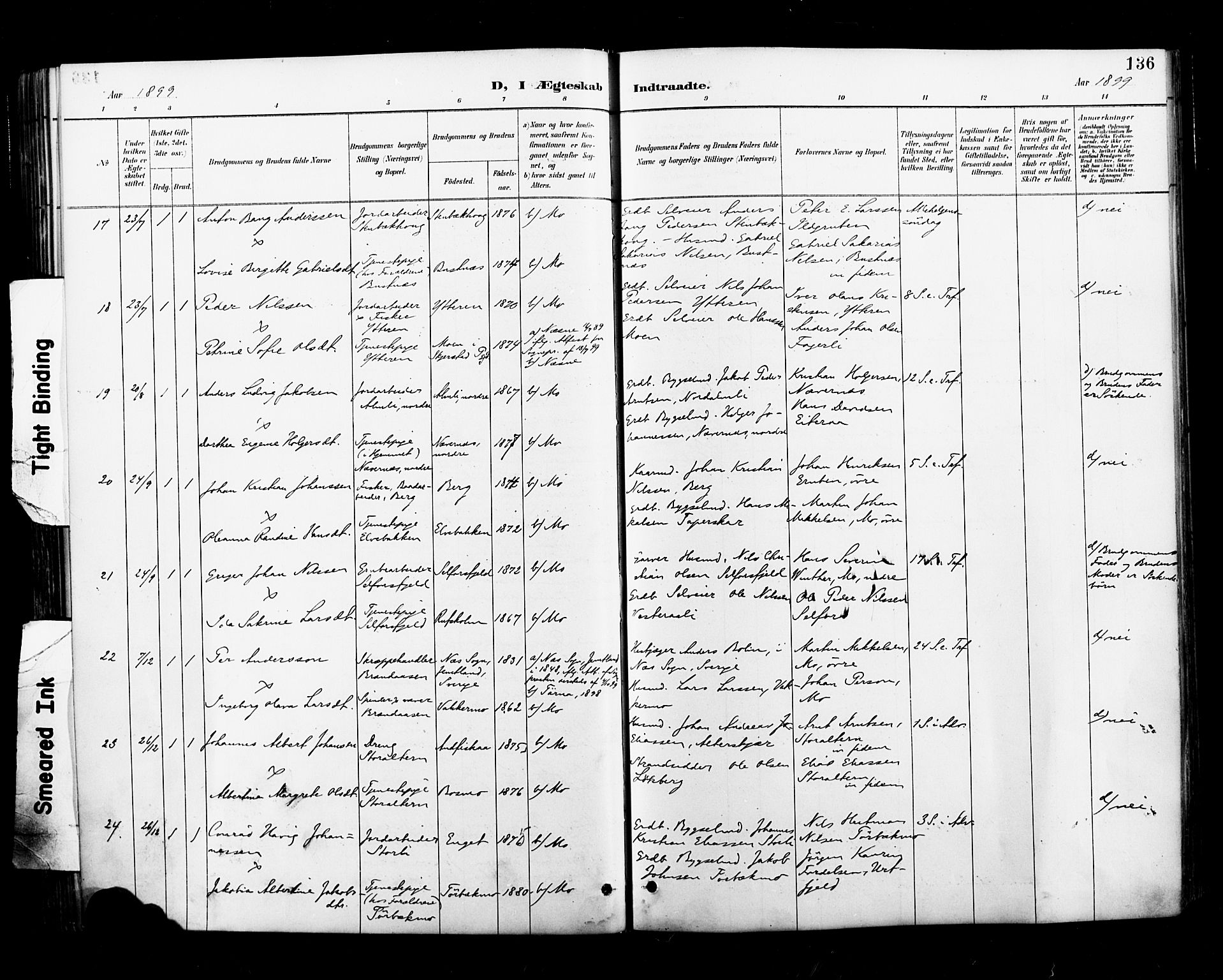 Ministerialprotokoller, klokkerbøker og fødselsregistre - Nordland, AV/SAT-A-1459/827/L0401: Parish register (official) no. 827A13, 1887-1905, p. 136