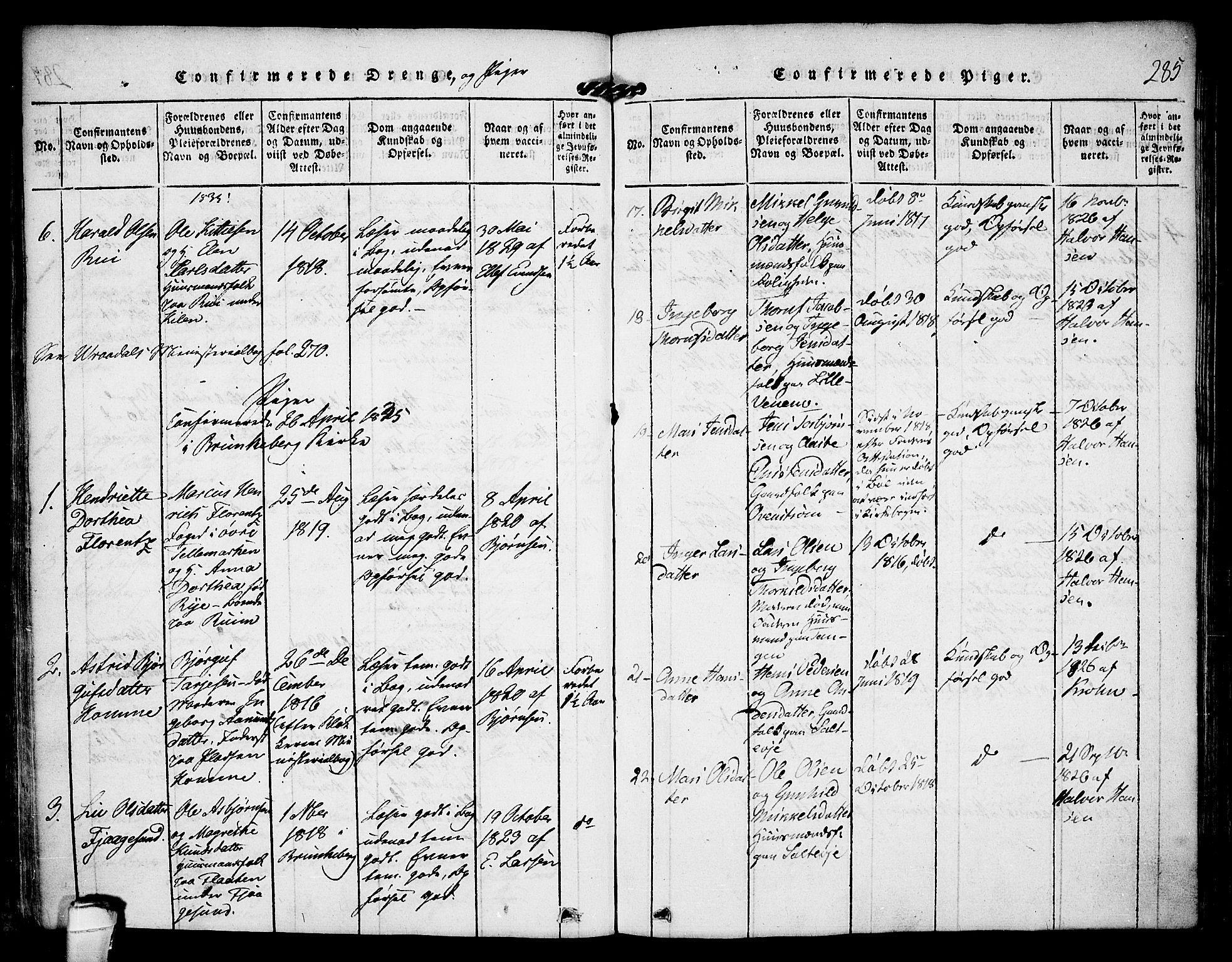 Kviteseid kirkebøker, AV/SAKO-A-276/F/Fa/L0005: Parish register (official) no. I 5, 1815-1836, p. 285