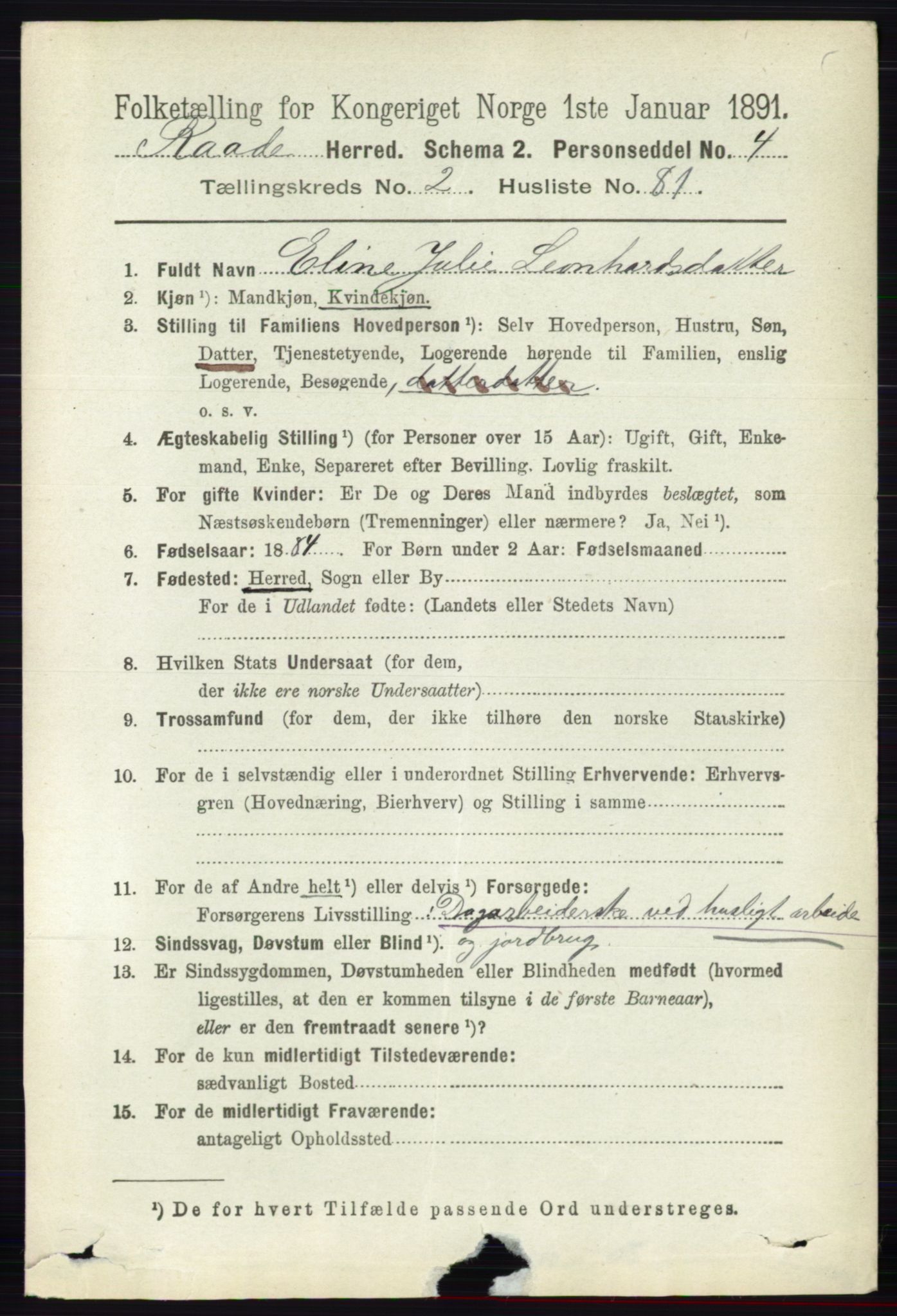 RA, 1891 census for 0135 Råde, 1891, p. 1092