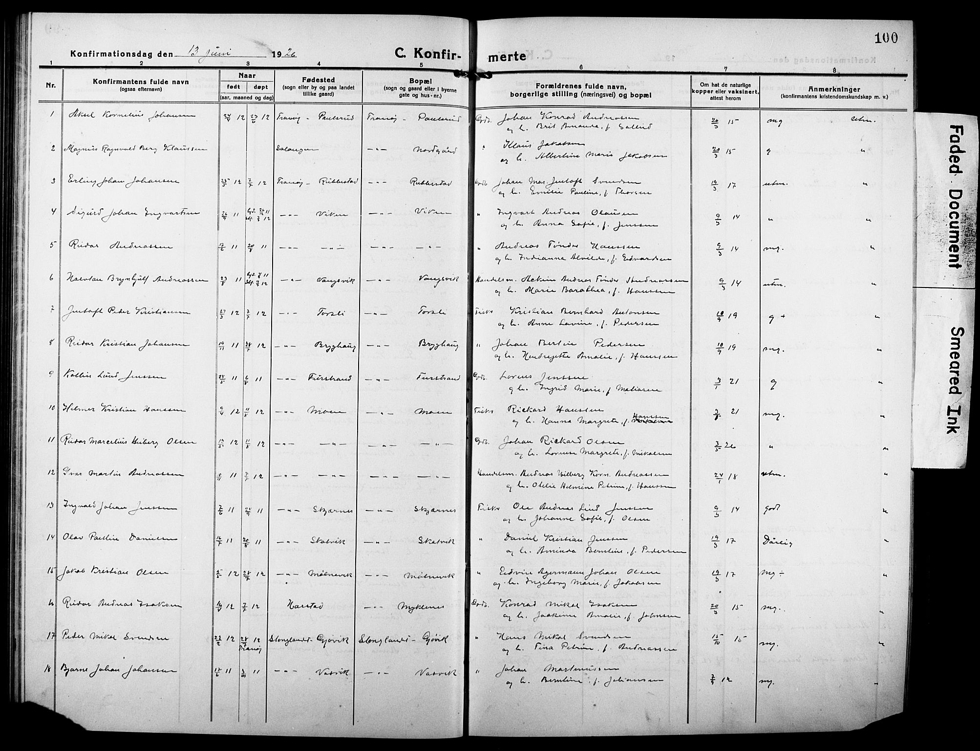 Tranøy sokneprestkontor, SATØ/S-1313/I/Ia/Iab/L0006klokker: Parish register (copy) no. 6, 1919-1932, p. 100