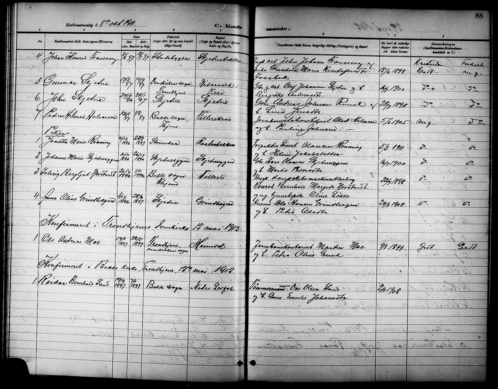 Ministerialprotokoller, klokkerbøker og fødselsregistre - Sør-Trøndelag, SAT/A-1456/621/L0460: Parish register (copy) no. 621C03, 1896-1914, p. 88