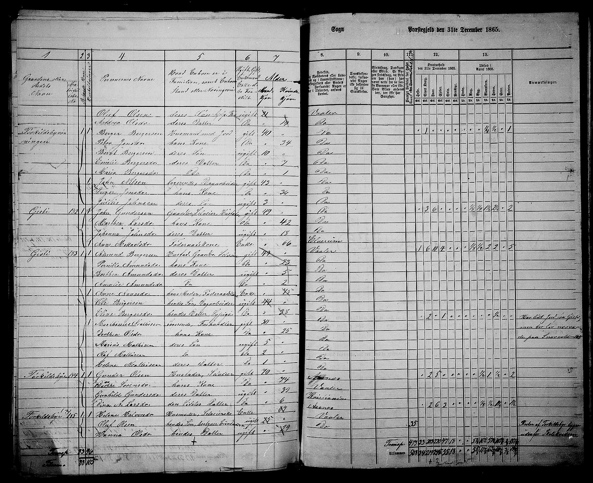 RA, 1865 census for Våler, 1865, p. 93