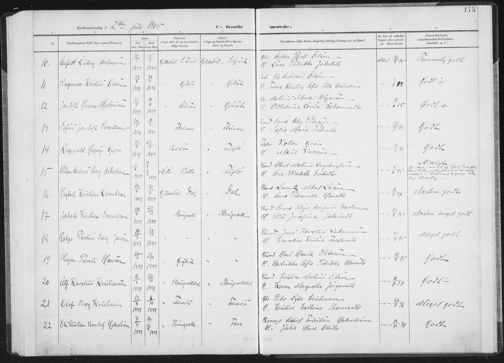 Ministerialprotokoller, klokkerbøker og fødselsregistre - Nordland, AV/SAT-A-1459/805/L0102: Parish register (official) no. 805A08I, 1900-1909, p. 175