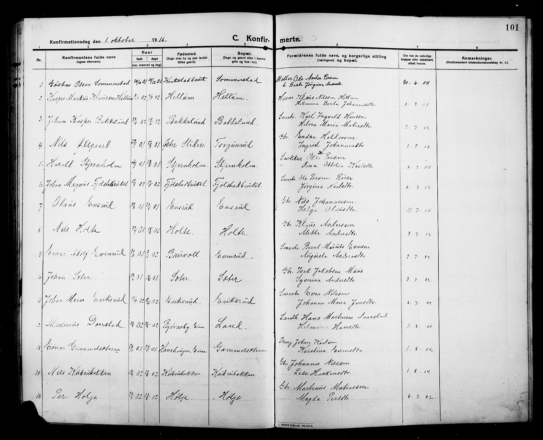 Kolbu prestekontor, SAH/PREST-110/H/Ha/Hab/L0001: Parish register (copy) no. 1, 1912-1925, p. 101