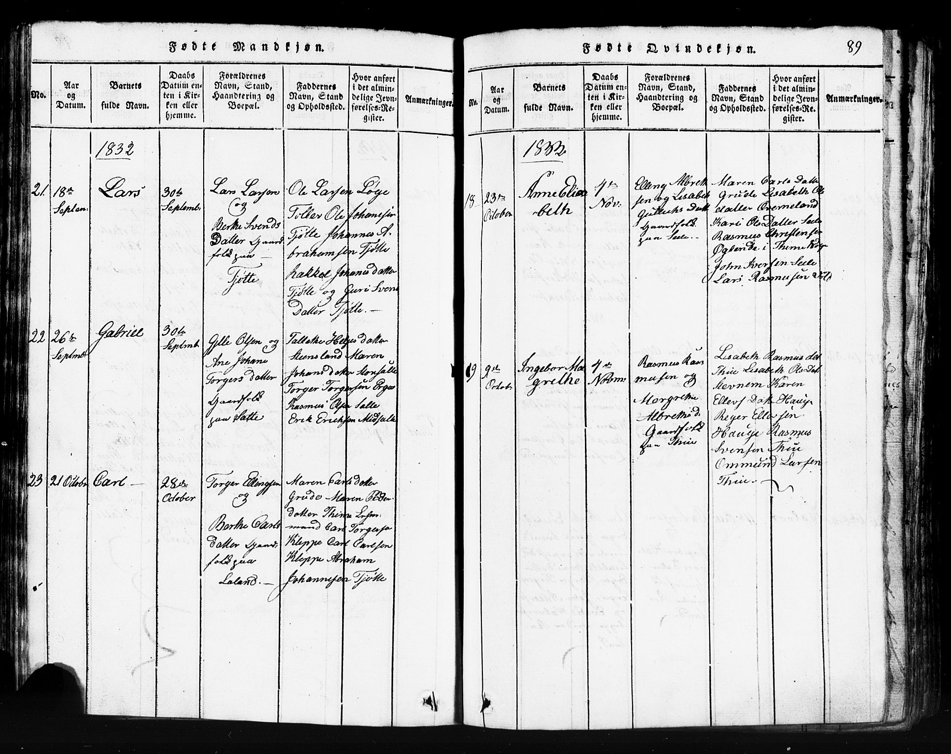 Klepp sokneprestkontor, AV/SAST-A-101803/001/3/30BB/L0001: Parish register (copy) no.  B 1, 1816-1859, p. 89