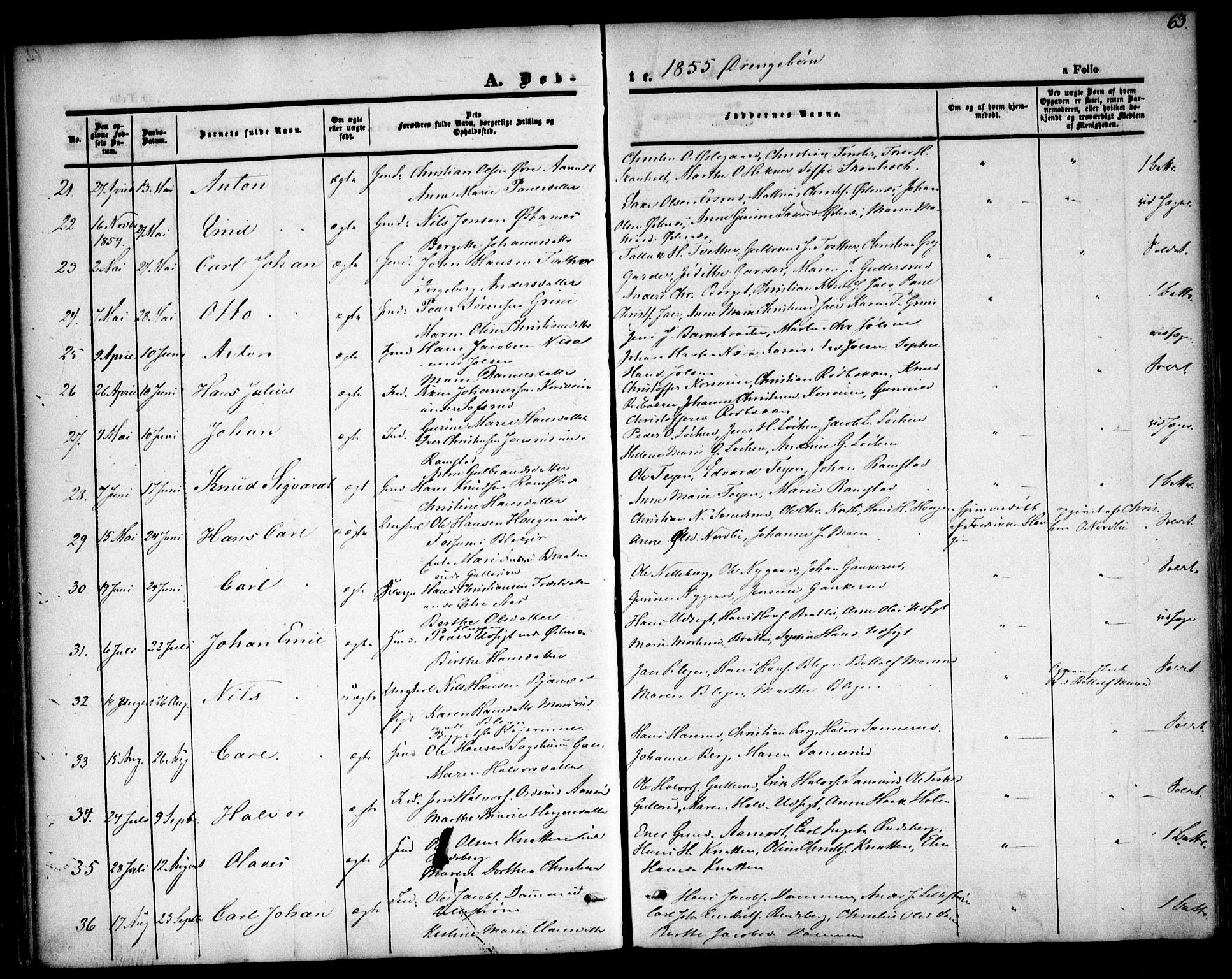 Fet prestekontor Kirkebøker, SAO/A-10370a/F/Fa/L0010: Parish register (official) no. I 10, 1847-1859, p. 63