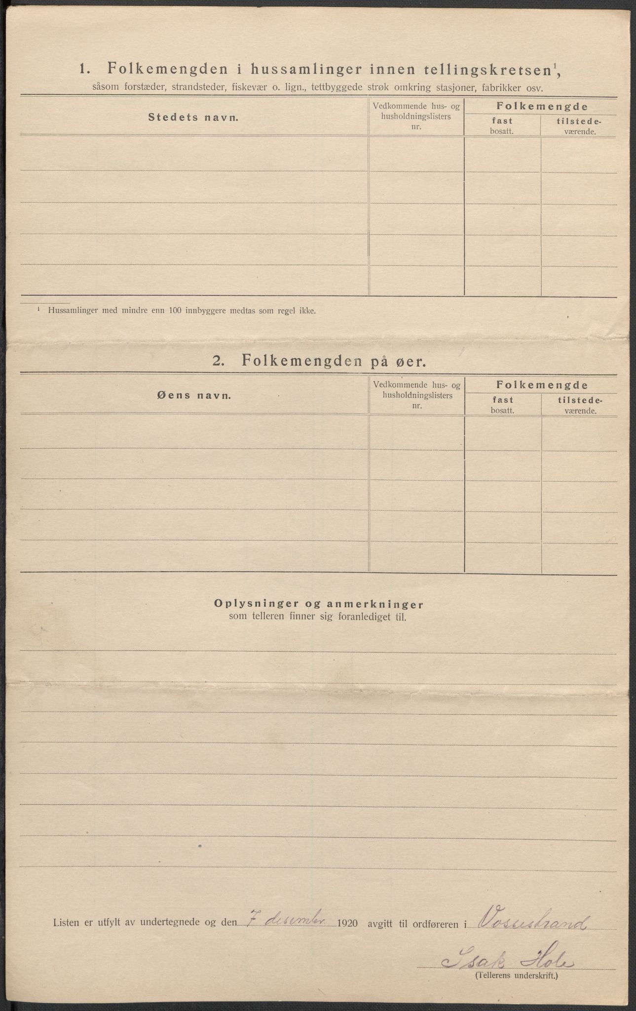 SAB, 1920 census for Vossestrand, 1920, p. 18