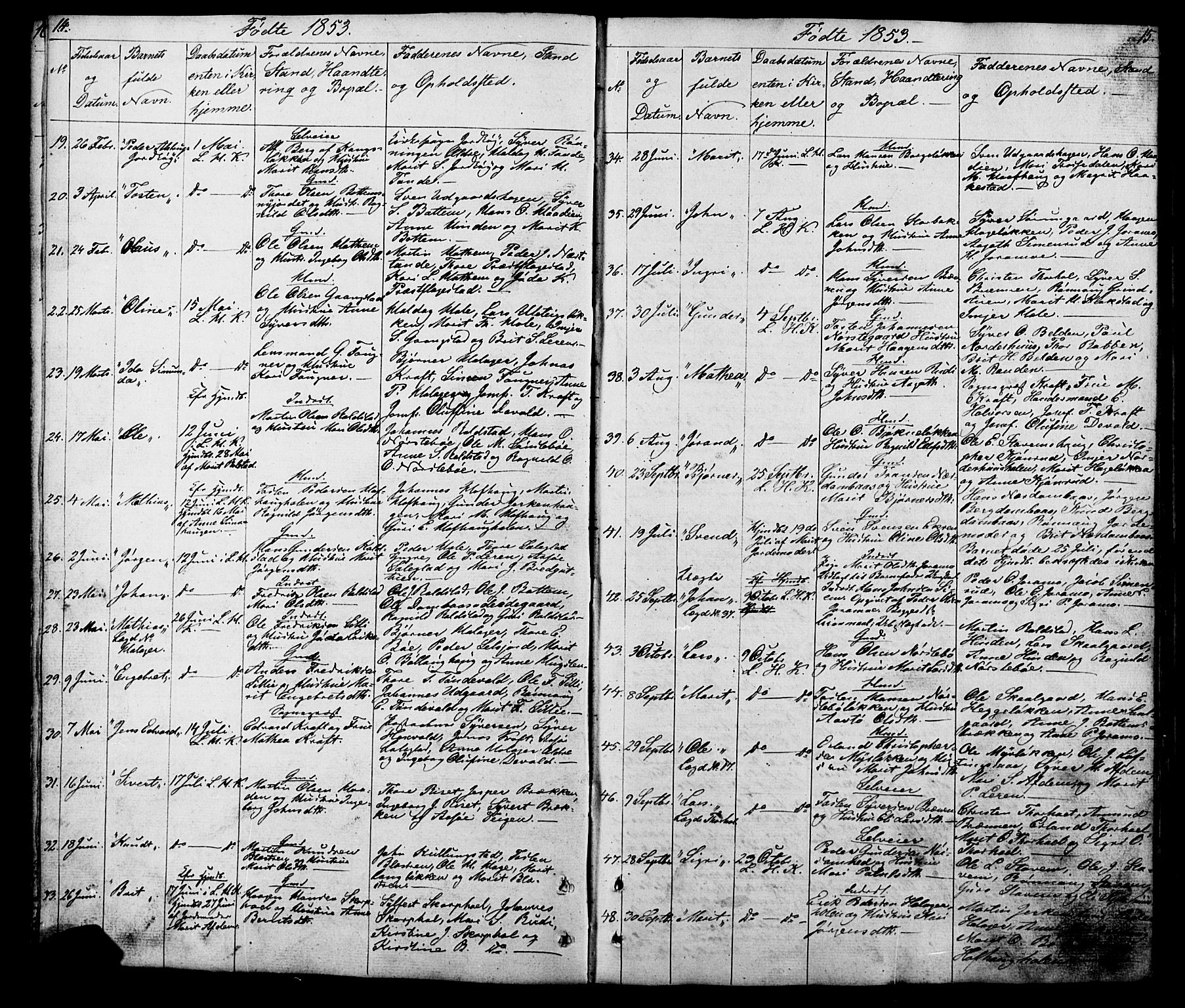Lesja prestekontor, SAH/PREST-068/H/Ha/Hab/L0005: Parish register (copy) no. 5, 1850-1894, p. 14-15
