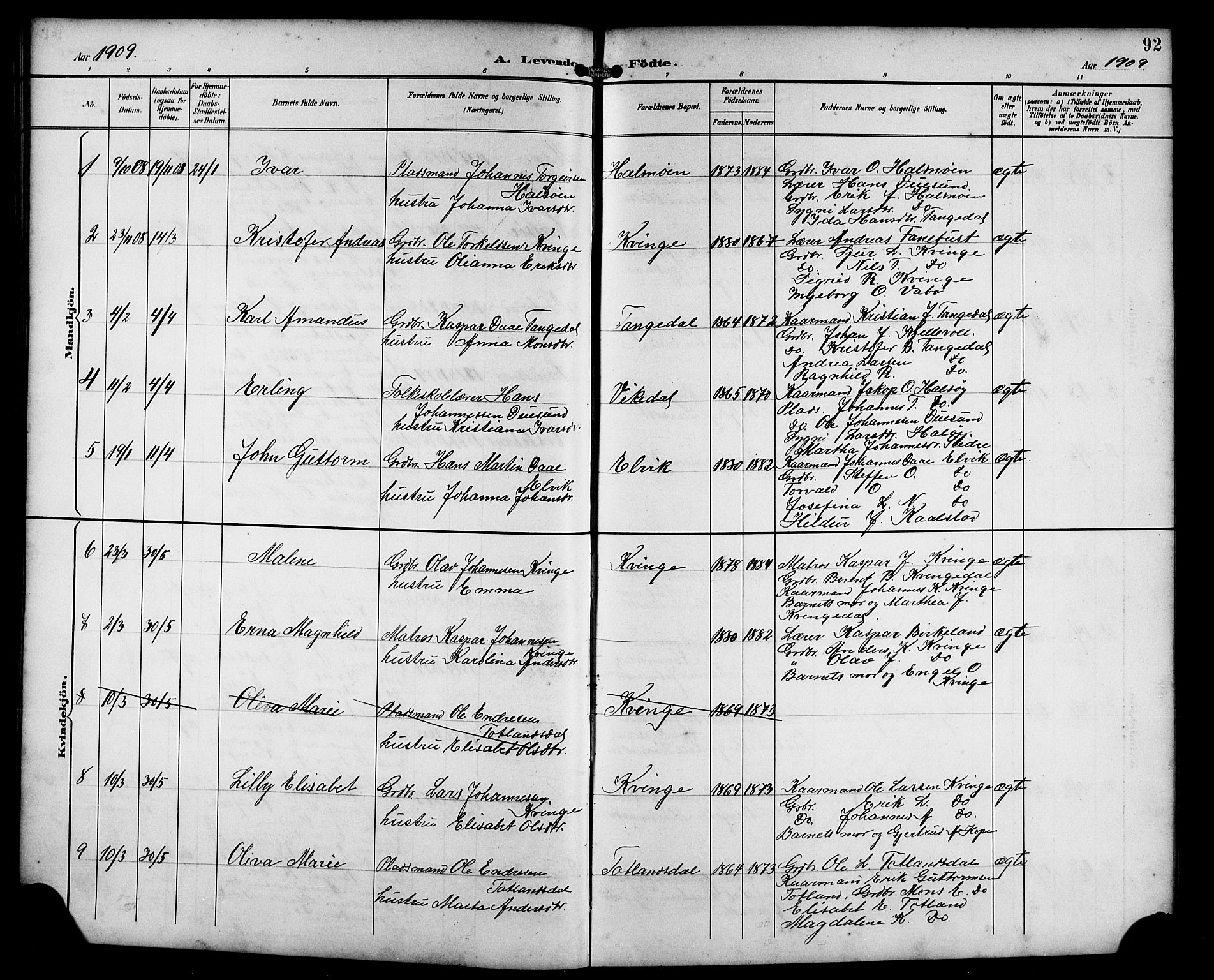 Masfjorden Sokneprestembete, AV/SAB-A-77001: Parish register (copy) no. B 1, 1892-1913, p. 92