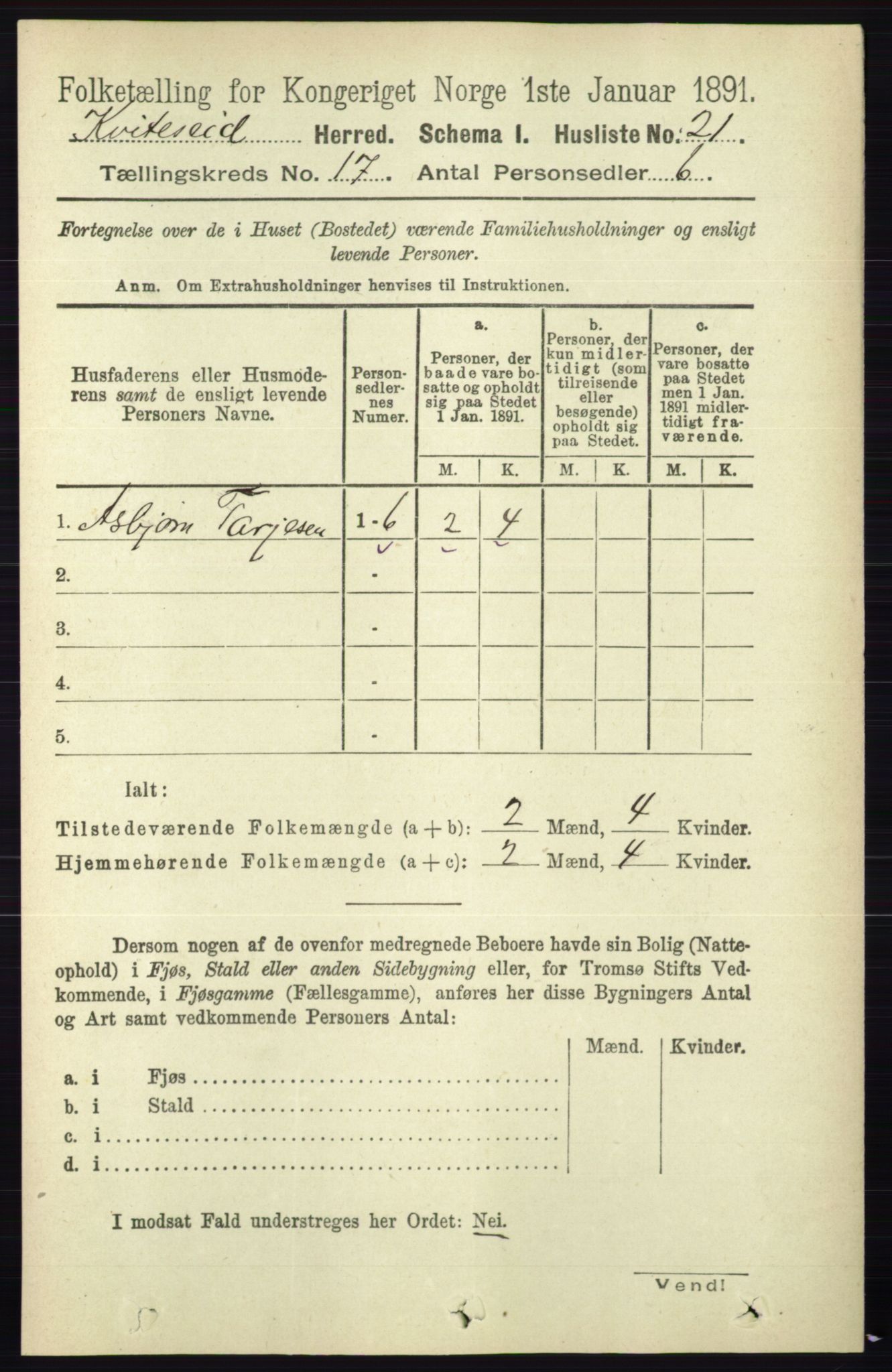 RA, 1891 census for 0829 Kviteseid, 1891, p. 3774