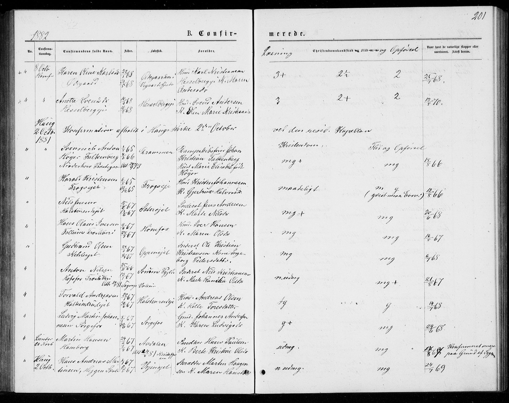 Norderhov kirkebøker, AV/SAKO-A-237/G/Ga/L0007: Parish register (copy) no. I 7, 1877-1887, p. 201