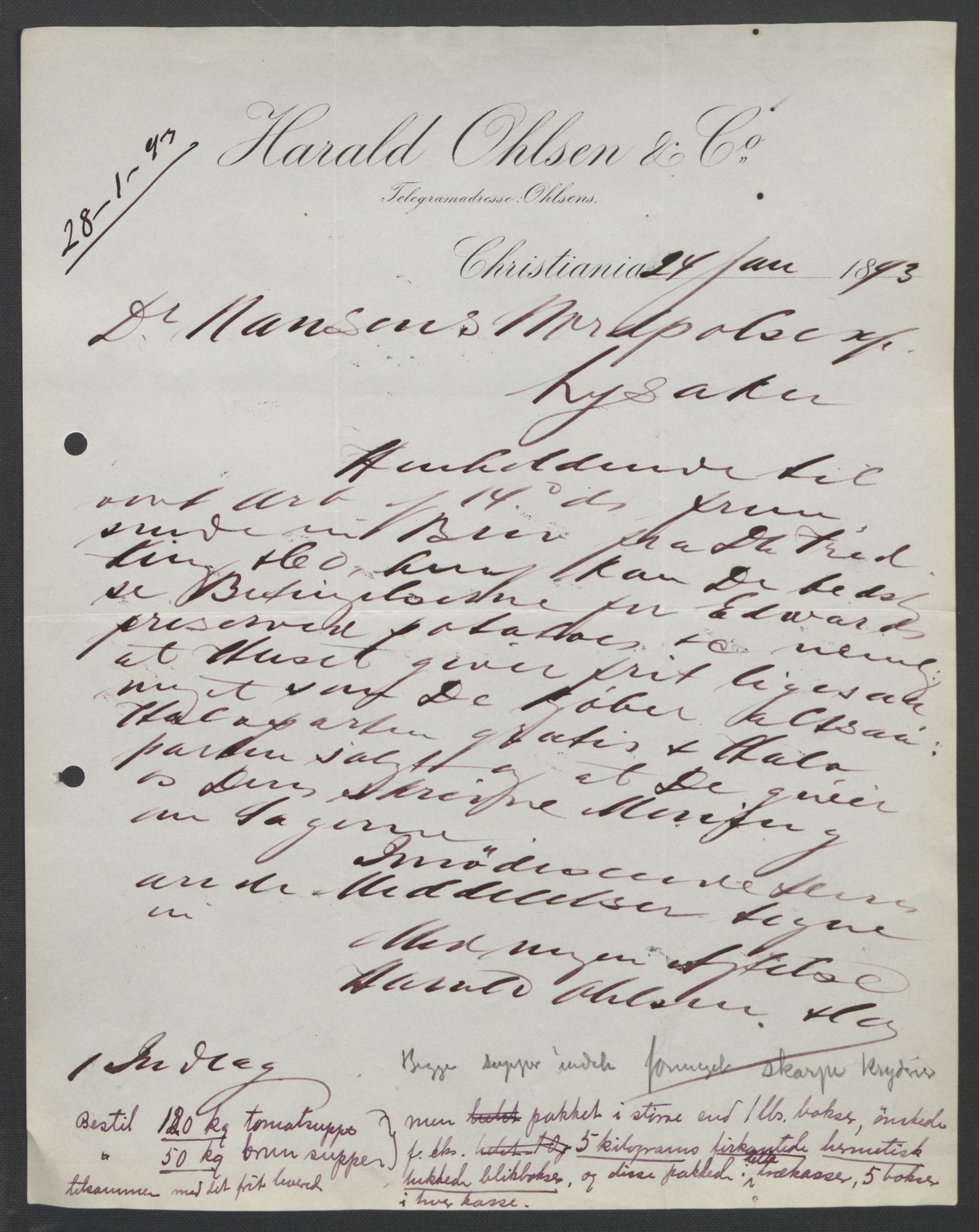 Arbeidskomitéen for Fridtjof Nansens polarekspedisjon, AV/RA-PA-0061/D/L0004: Innk. brev og telegrammer vedr. proviant og utrustning, 1892-1893, p. 403