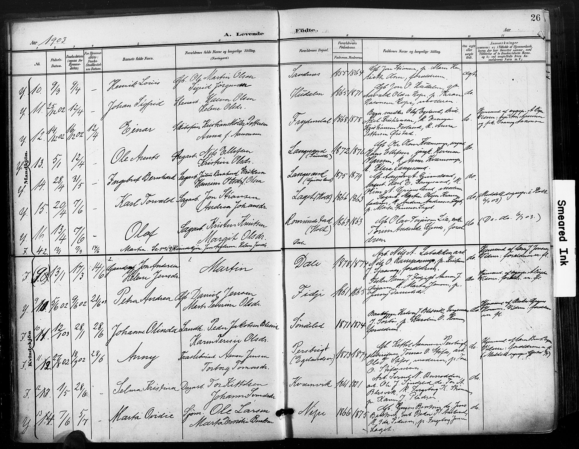 Søndeled sokneprestkontor, AV/SAK-1111-0038/F/Fa/L0006: Parish register (official) no. A 6, 1900-1922, p. 26