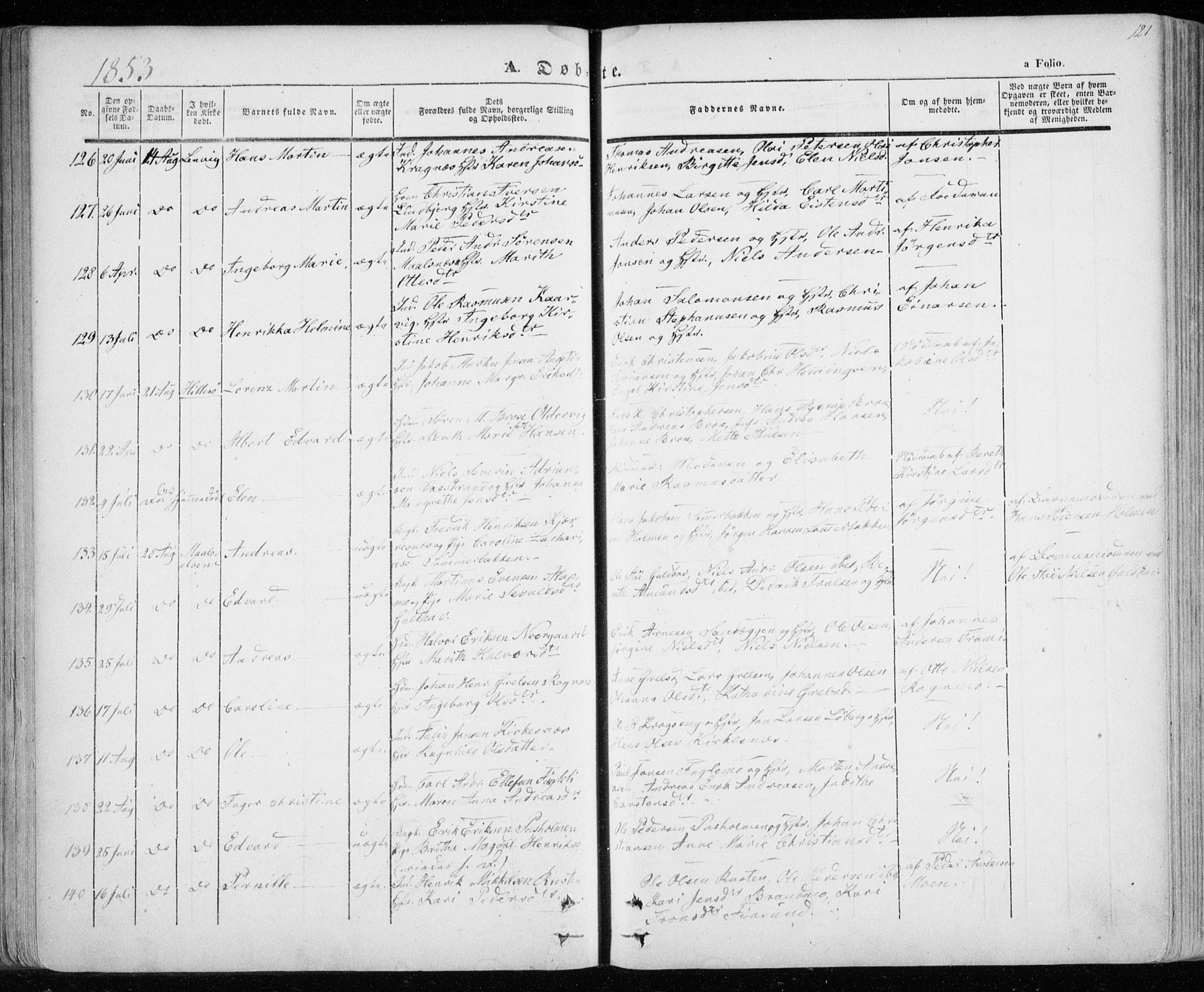 Lenvik sokneprestembete, SATØ/S-1310/H/Ha/Haa/L0006kirke: Parish register (official) no. 6, 1845-1854, p. 121