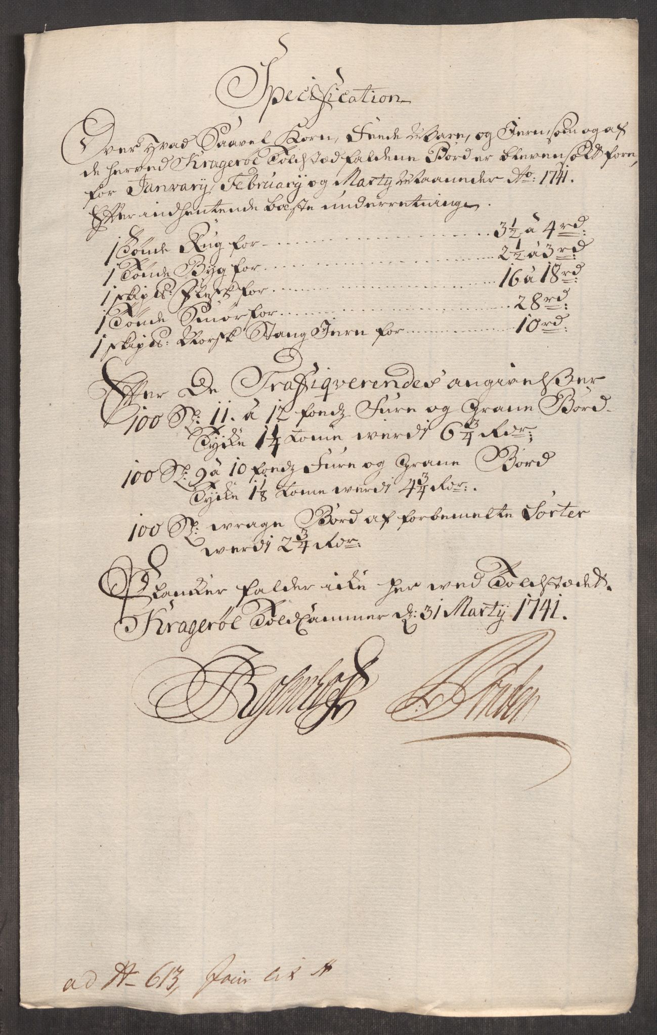 Rentekammeret inntil 1814, Realistisk ordnet avdeling, RA/EA-4070/Oe/L0002: [Ø1]: Priskuranter, 1740-1744, p. 325