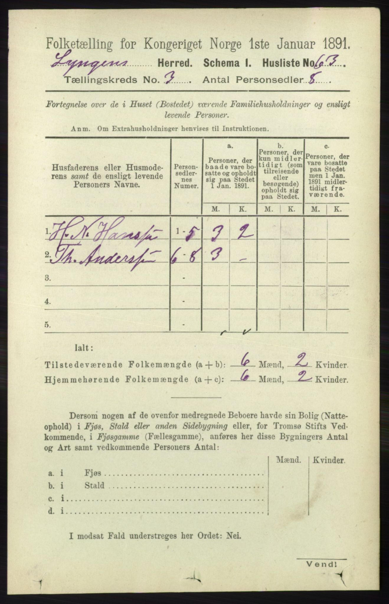 RA, 1891 census for 1938 Lyngen, 1891, p. 3132