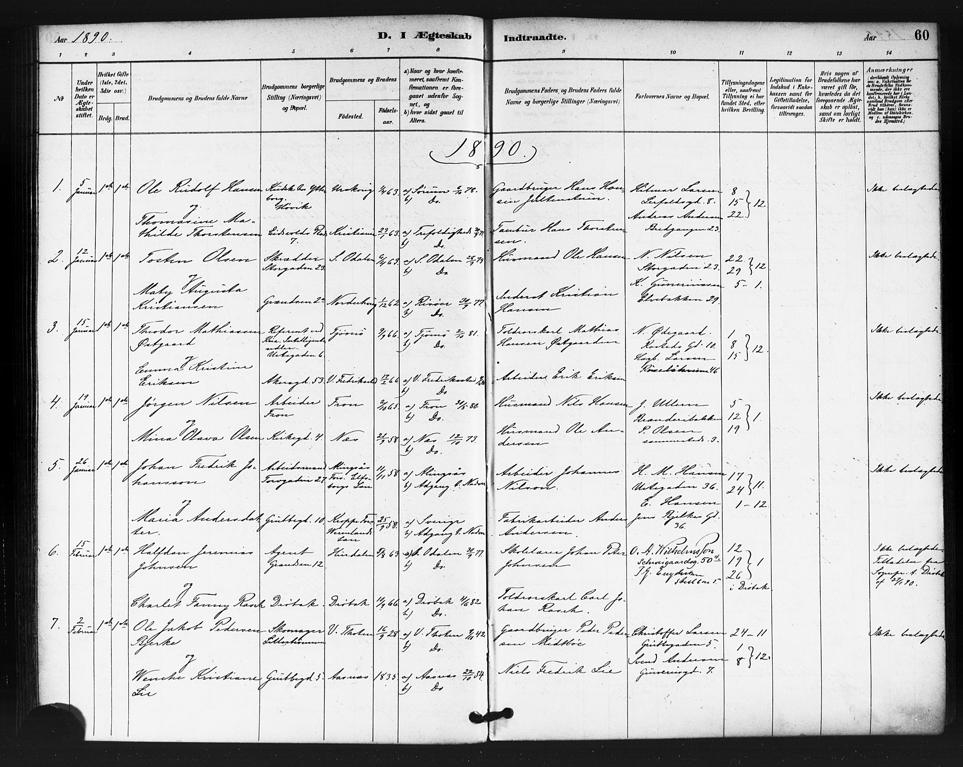 Oslo domkirke Kirkebøker, SAO/A-10752/F/Fa/L0032: Parish register (official) no. 32, 1885-1902, p. 60