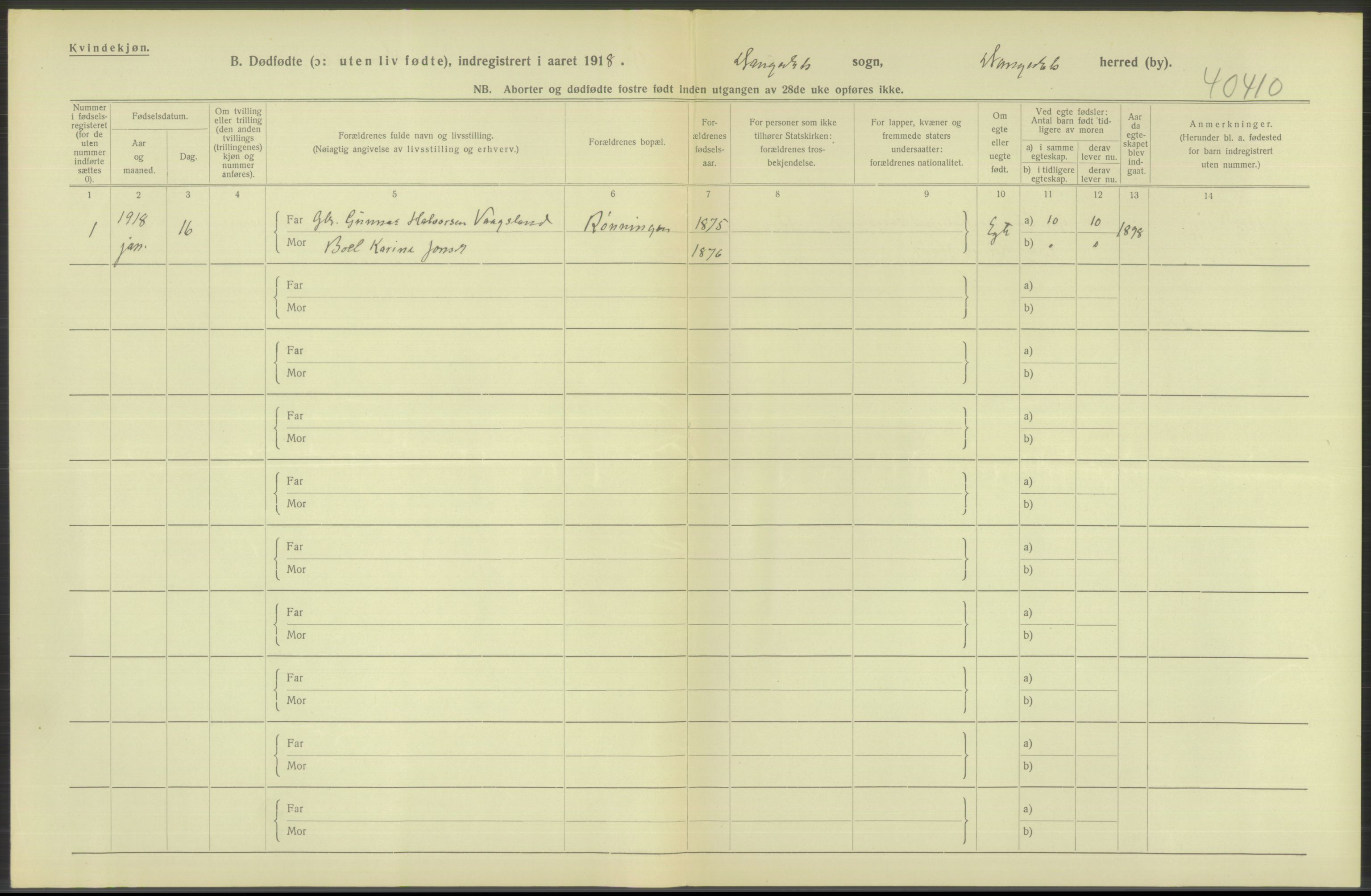 Statistisk sentralbyrå, Sosiodemografiske emner, Befolkning, AV/RA-S-2228/D/Df/Dfb/Dfbh/L0025: Telemark fylke: Gifte, dødfødte. Bygder og byer., 1918, p. 334