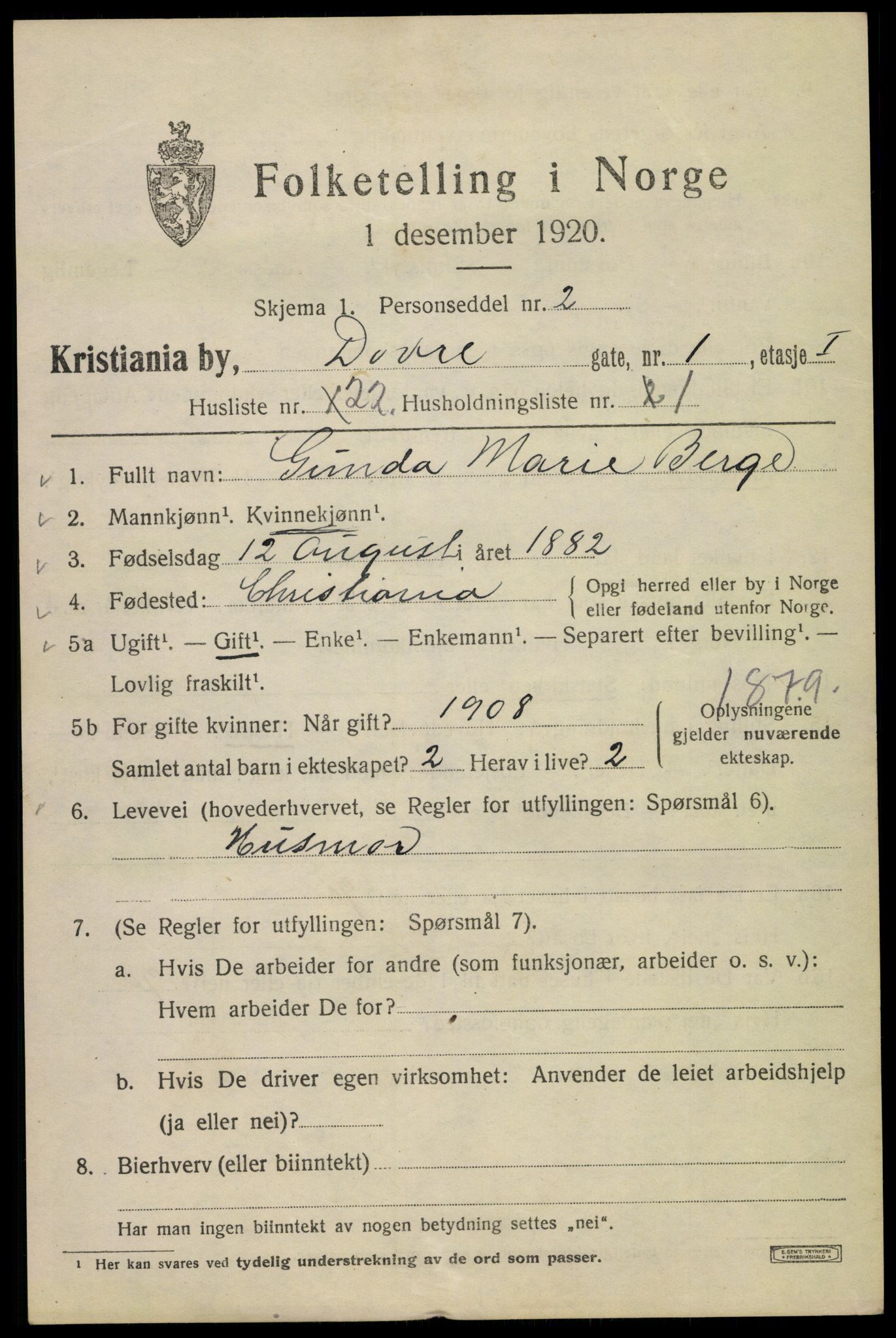 SAO, 1920 census for Kristiania, 1920, p. 199911