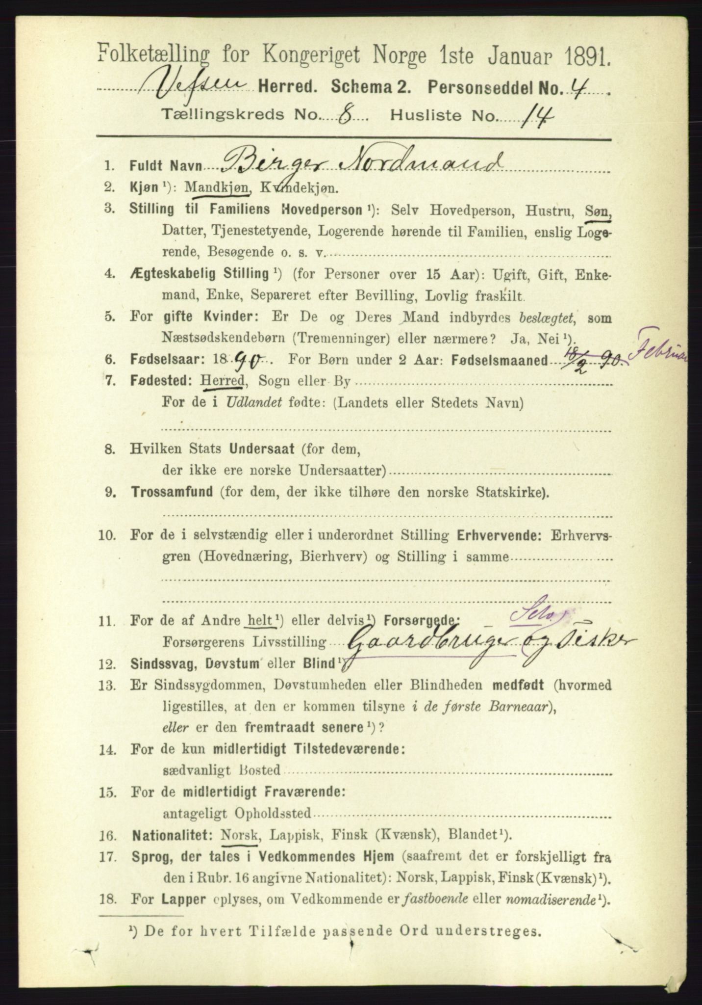 RA, 1891 census for 1824 Vefsn, 1891, p. 4325