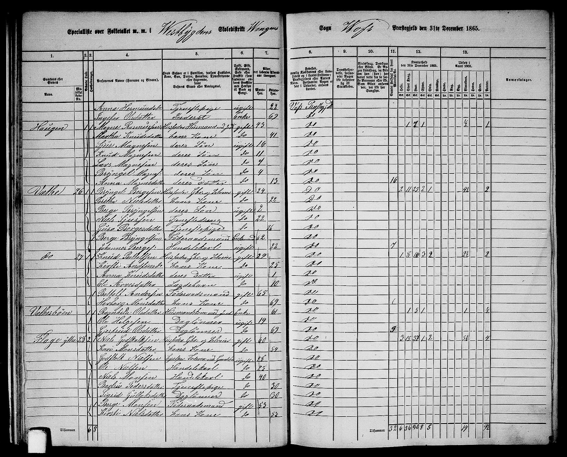 RA, 1865 census for Voss, 1865, p. 22