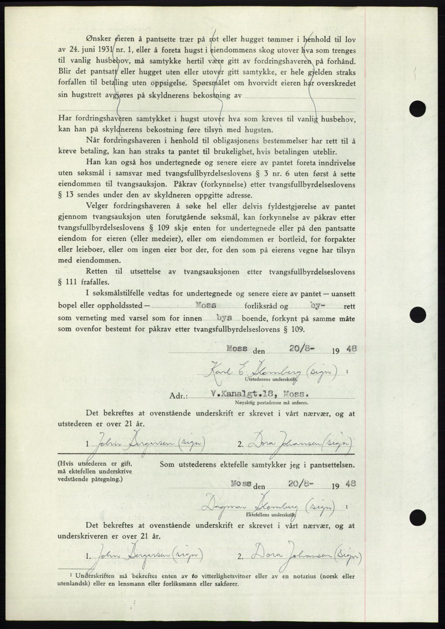 Moss sorenskriveri, AV/SAO-A-10168: Mortgage book no. B20, 1948-1948, Diary no: : 2239/1948