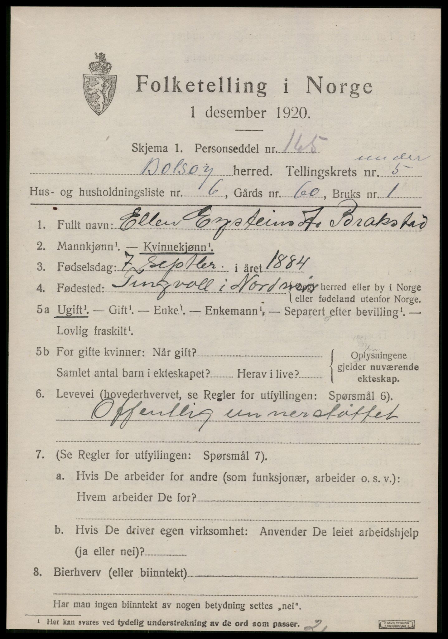 SAT, 1920 census for Bolsøy, 1920, p. 7529