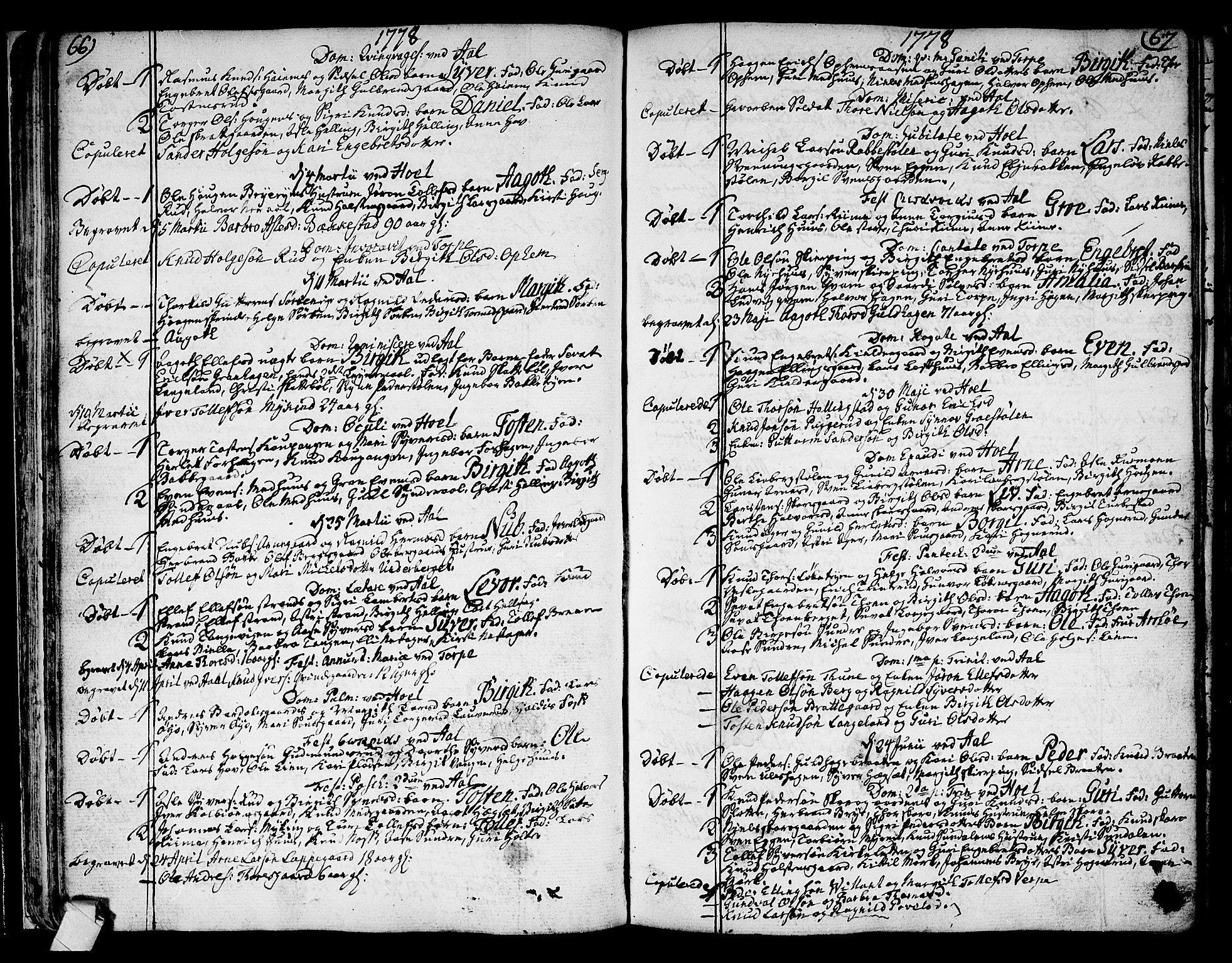 Ål kirkebøker, AV/SAKO-A-249/F/Fa/L0002: Parish register (official) no. I 2, 1771-1806, p. 66-67