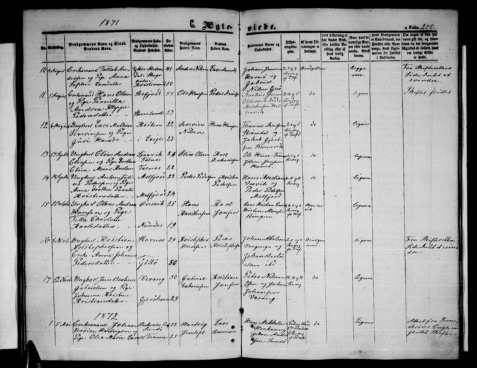 Ministerialprotokoller, klokkerbøker og fødselsregistre - Nordland, SAT/A-1459/841/L0619: Parish register (copy) no. 841C03, 1856-1876, p. 200