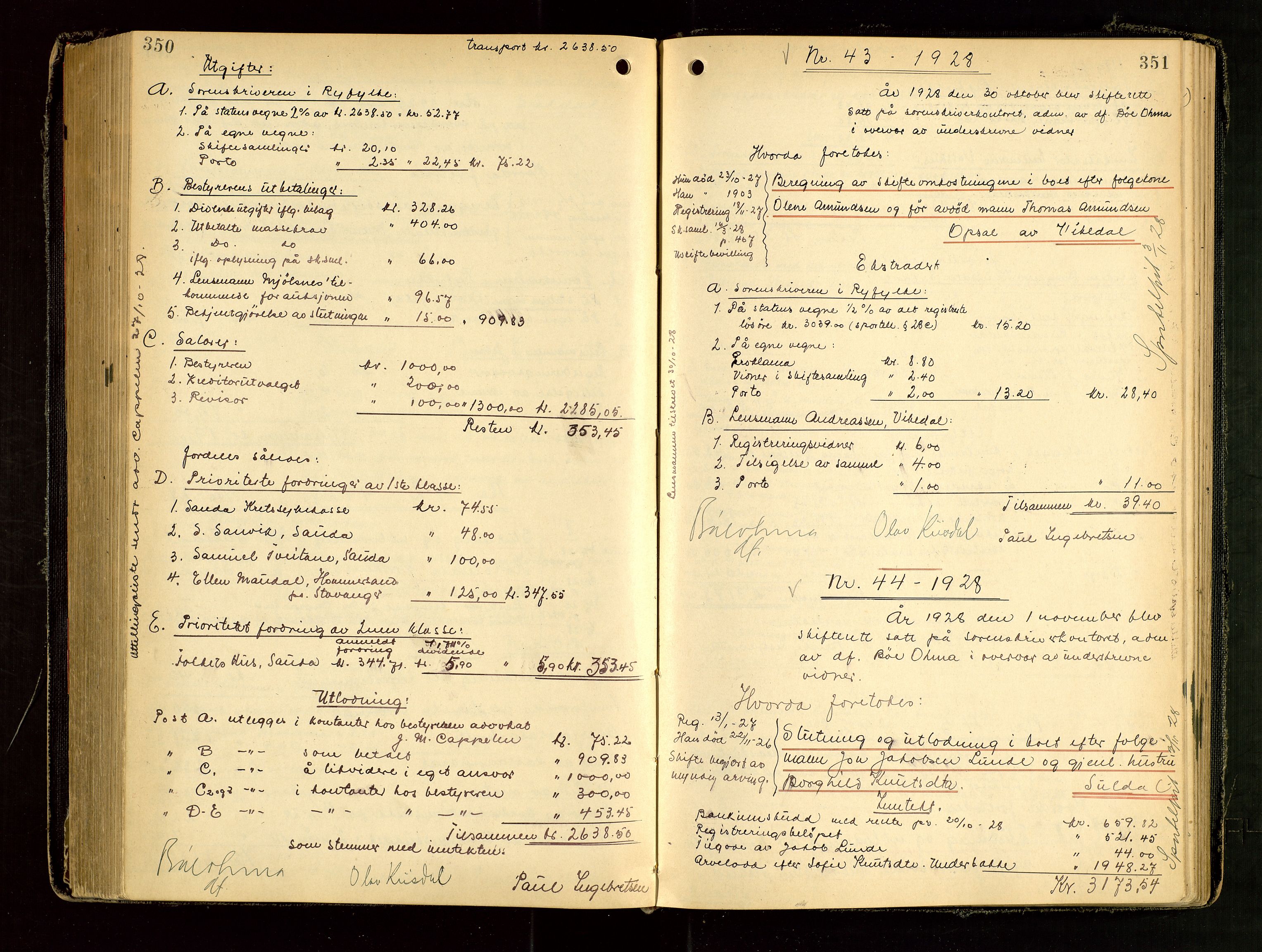 Ryfylke tingrett, AV/SAST-A-100055/001/IV/IVG/L0006: Skifteutlodningsprotokoll Med register, 1924-1929, p. 350-351