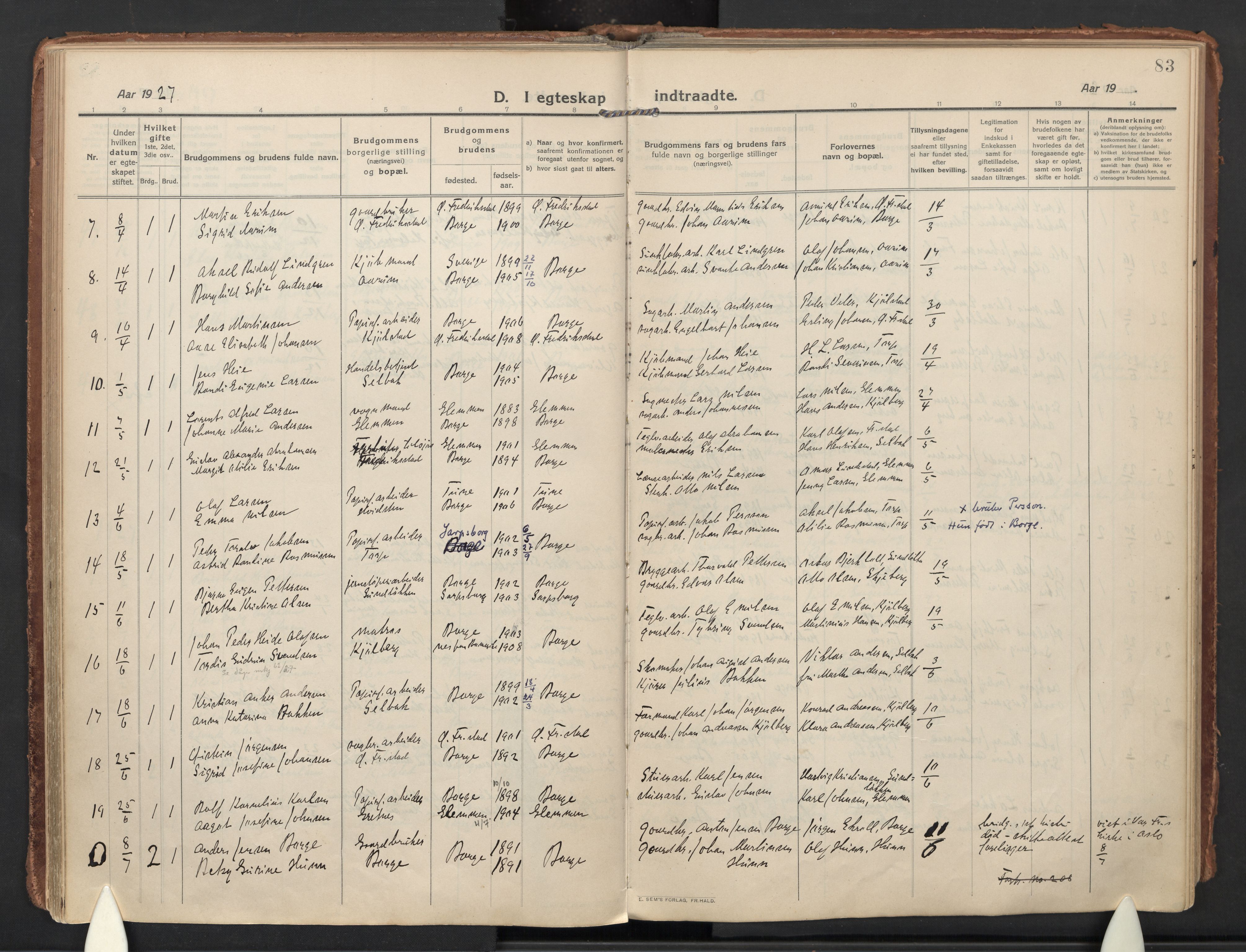 Borge prestekontor Kirkebøker, AV/SAO-A-10903/F/Fa/L0012: Parish register (official) no. I 12, 1912-1955, p. 83