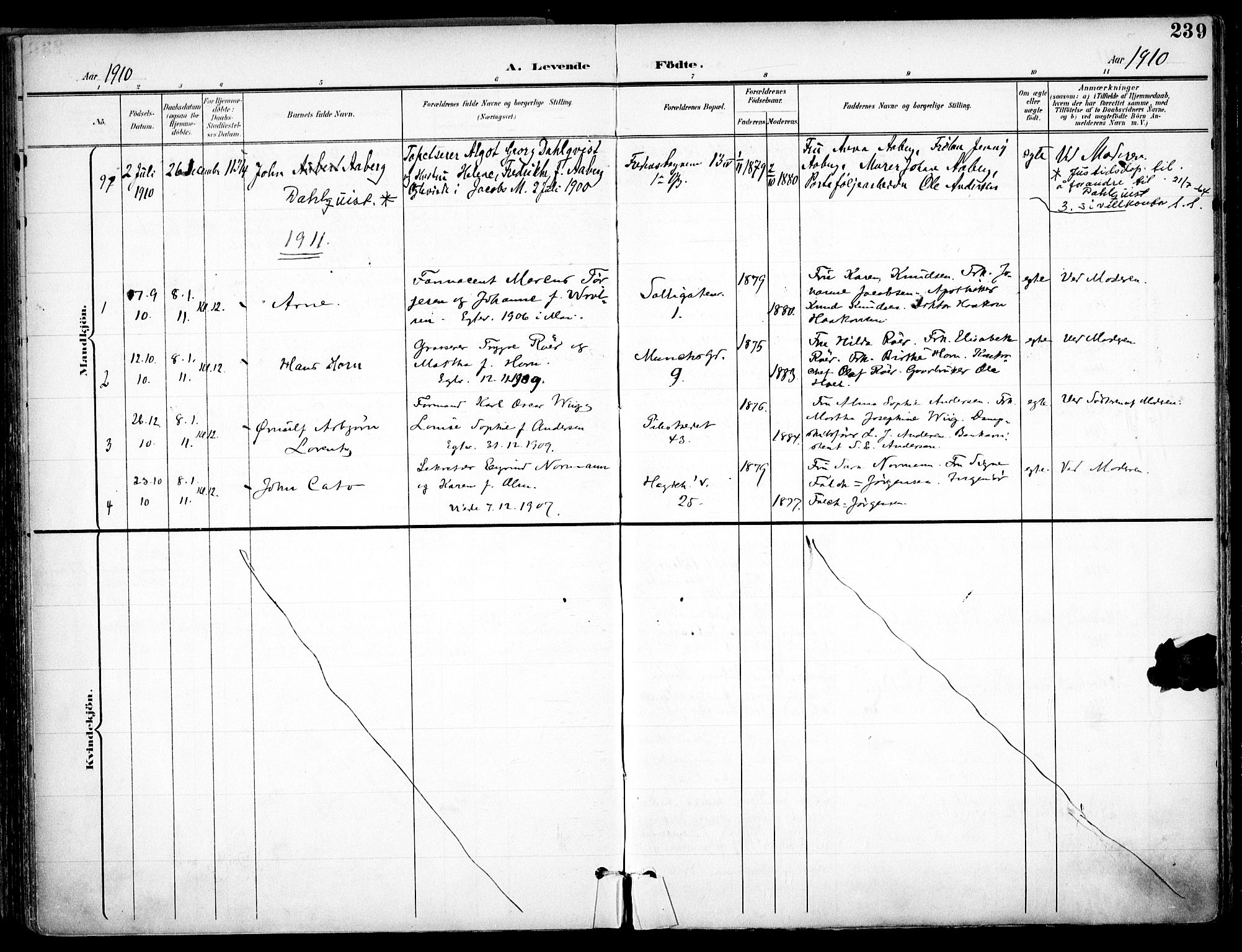 Trefoldighet prestekontor Kirkebøker, SAO/A-10882/F/Fa/L0007: Parish register (official) no. I 7, 1900-1914, p. 239