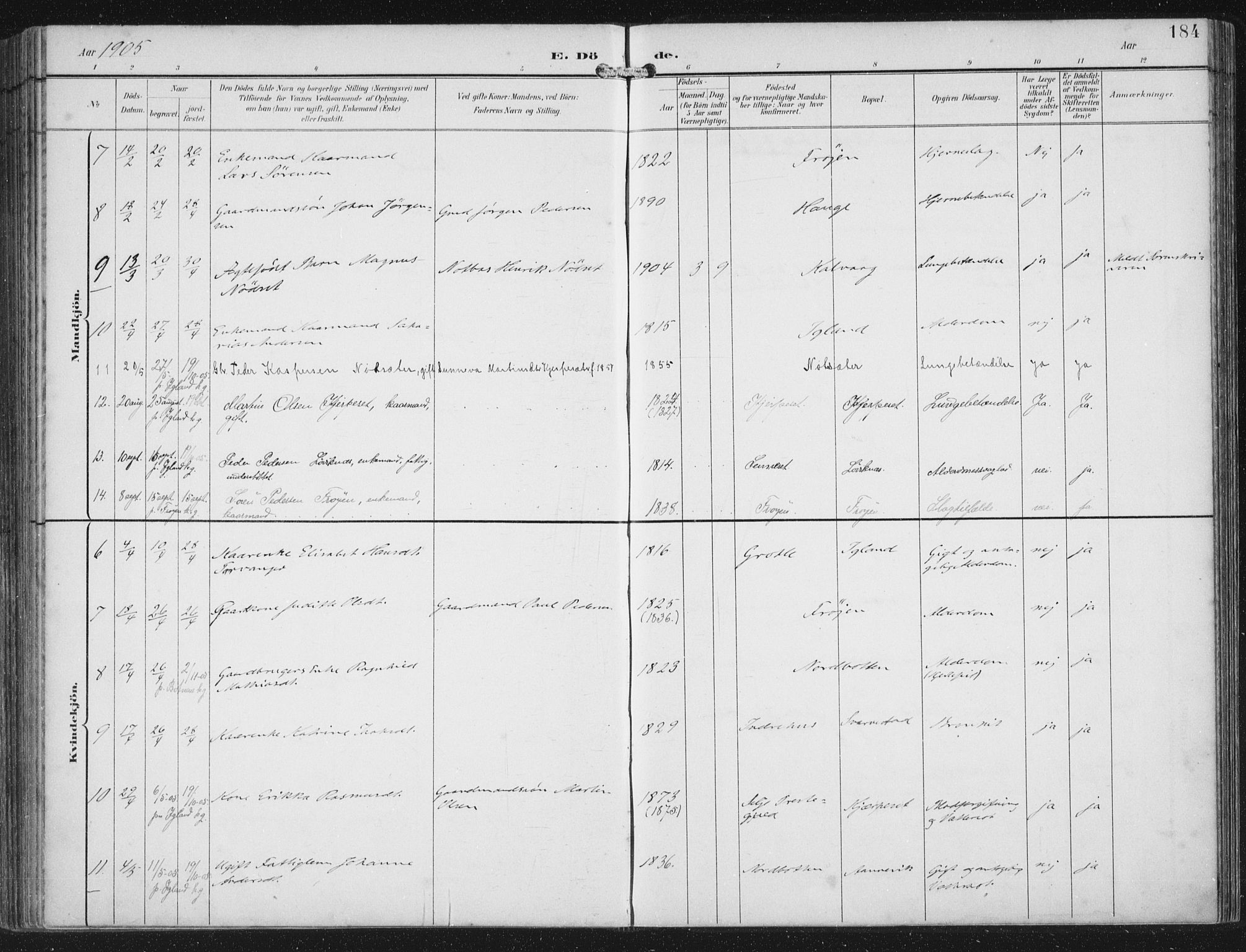 Bremanger sokneprestembete, AV/SAB-A-82201/H/Haa/Haab/L0002: Parish register (official) no. B  2, 1896-1908, p. 184