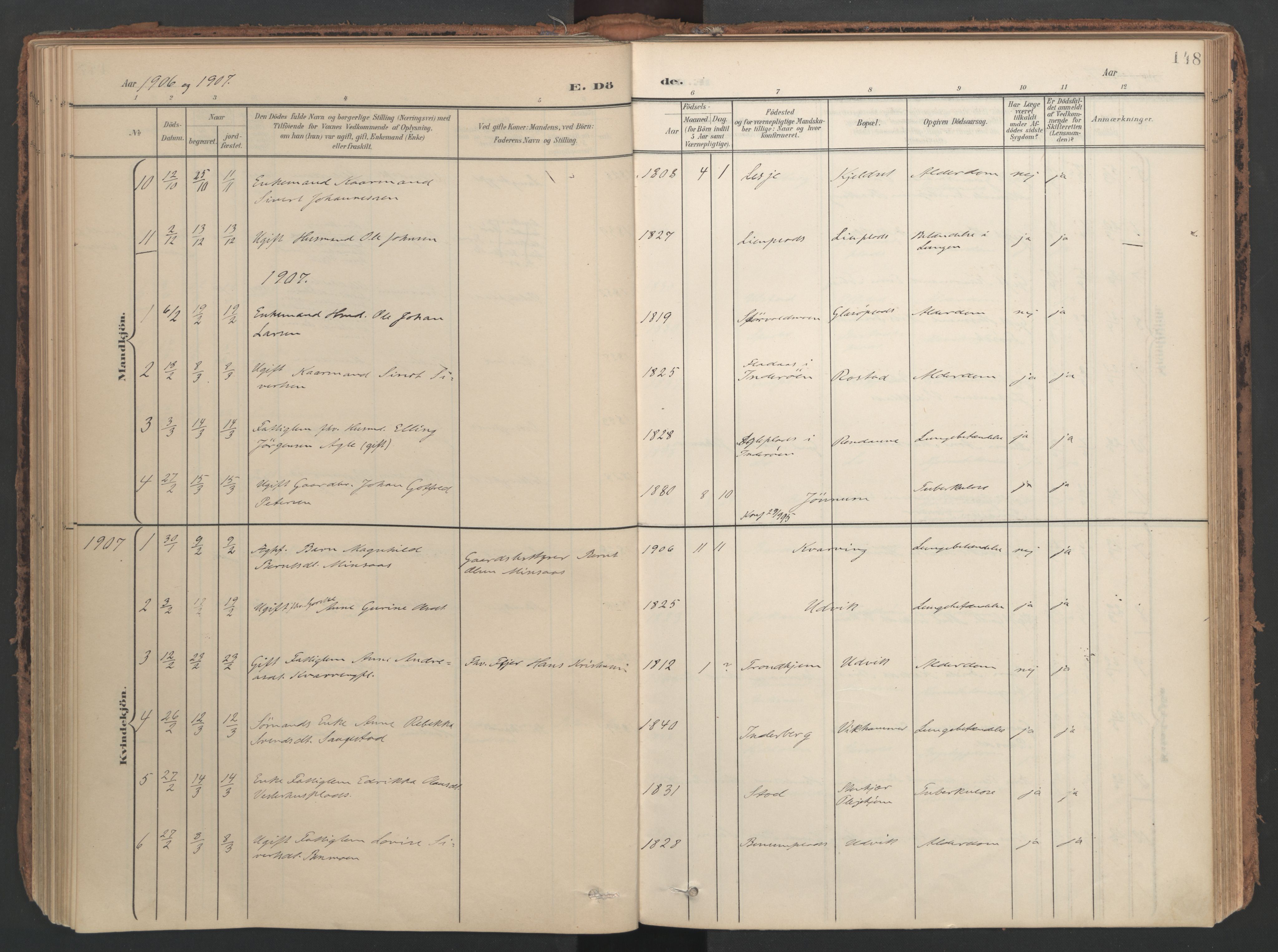 Ministerialprotokoller, klokkerbøker og fødselsregistre - Nord-Trøndelag, AV/SAT-A-1458/741/L0397: Parish register (official) no. 741A11, 1901-1911, p. 148