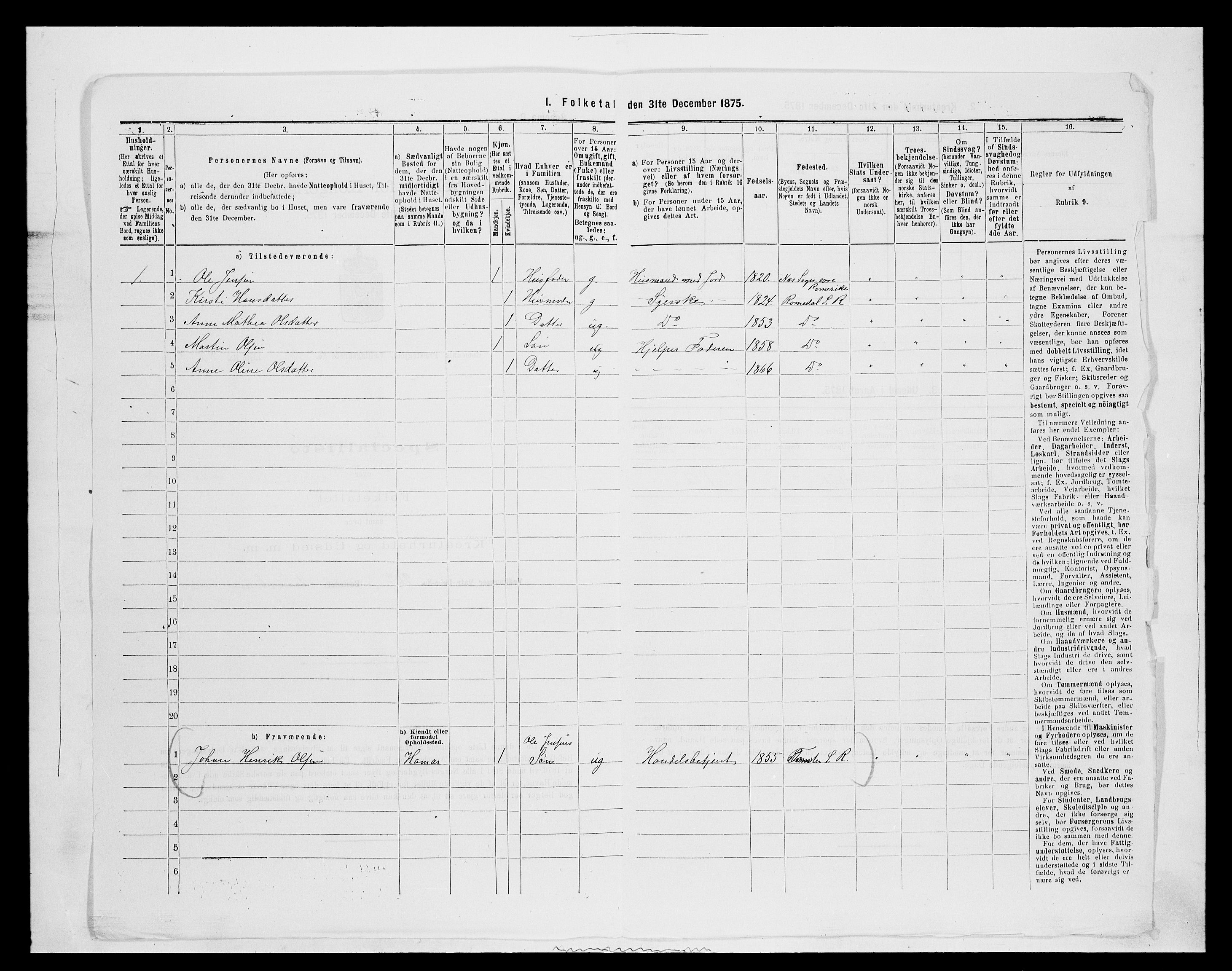 SAH, 1875 census for 0416P Romedal, 1875, p. 1718