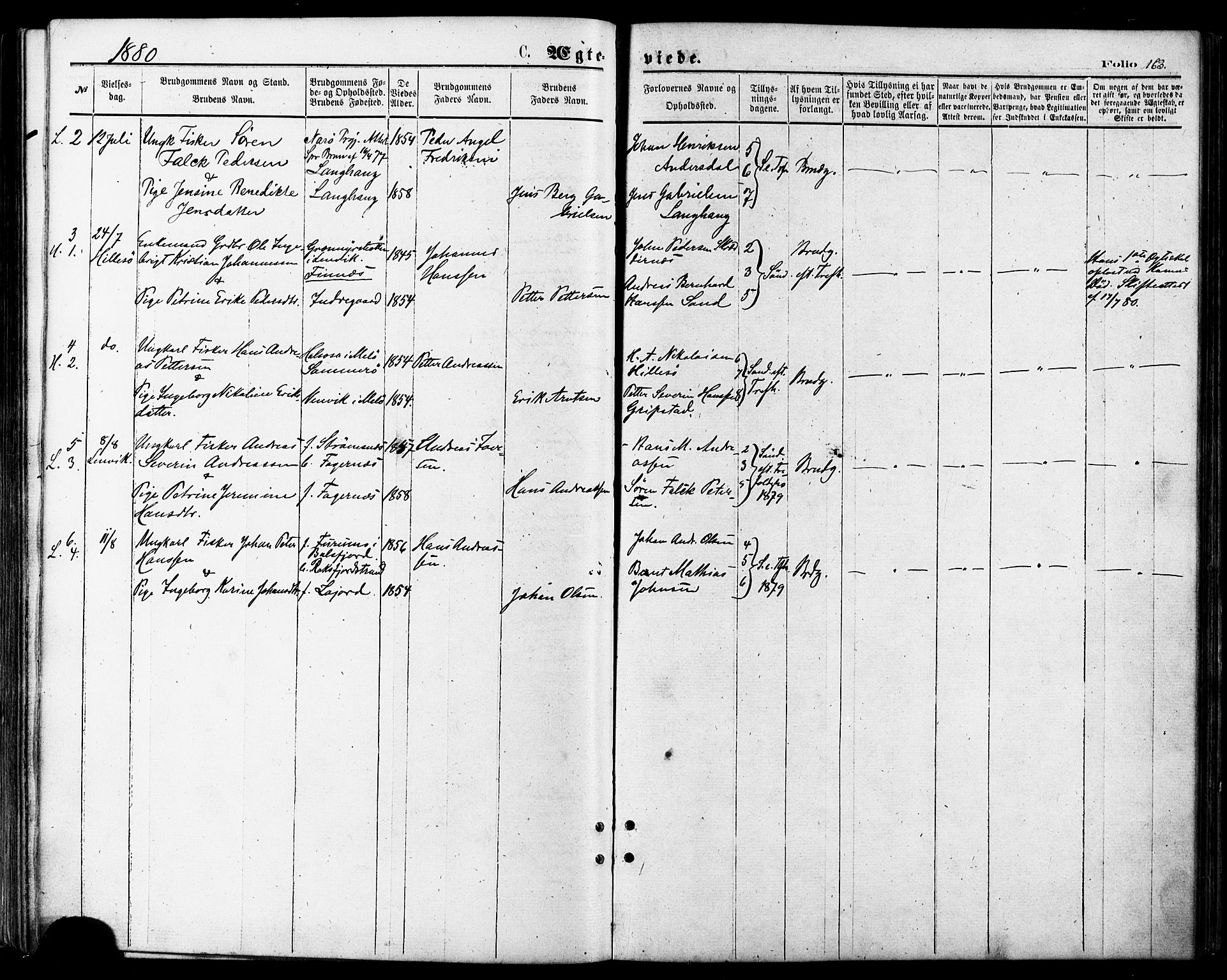 Lenvik sokneprestembete, SATØ/S-1310/H/Ha/Haa/L0010kirke: Parish register (official) no. 10, 1873-1880, p. 163