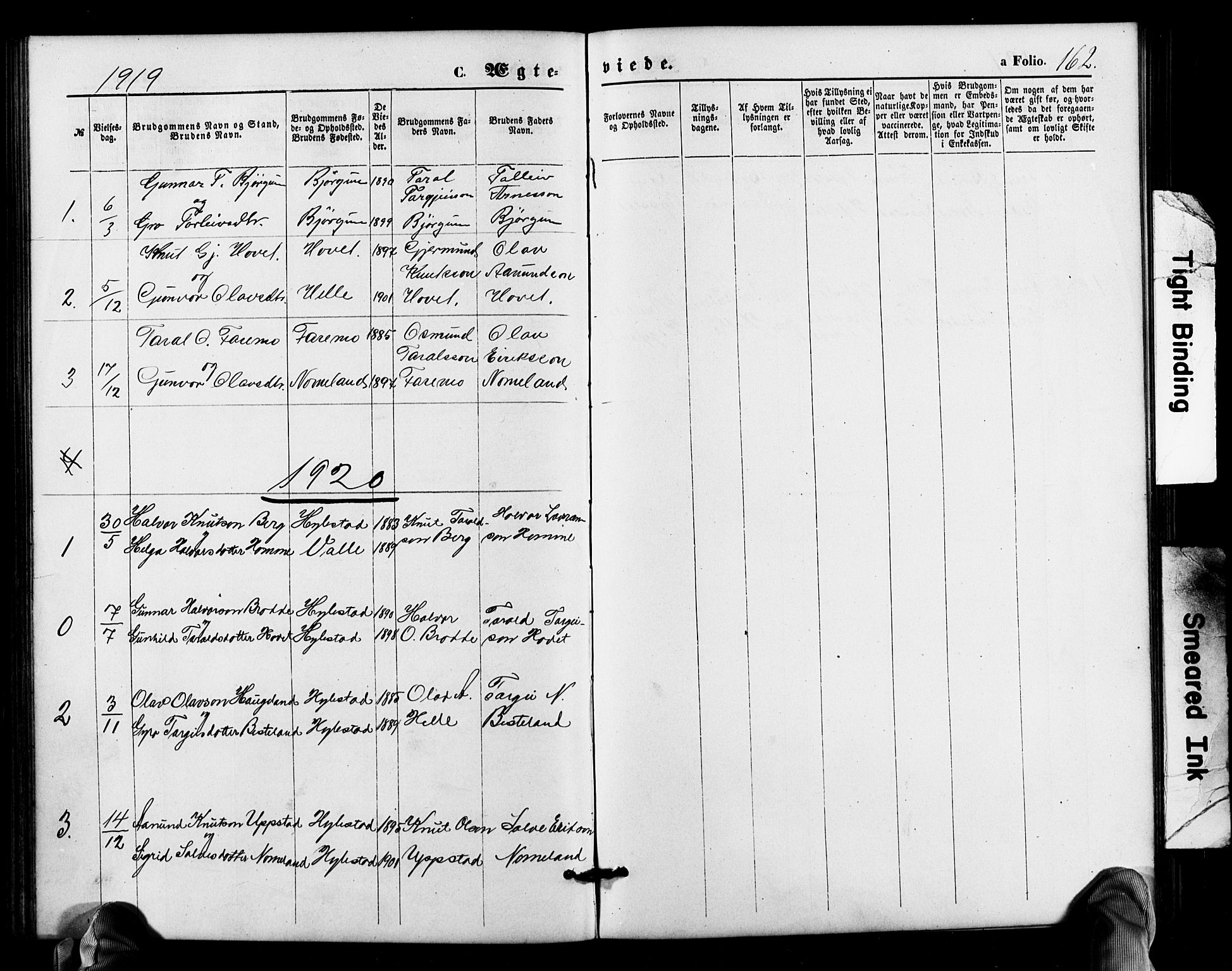 Valle sokneprestkontor, SAK/1111-0044/F/Fb/Fbb/L0002: Parish register (copy) no. B 2, 1875-1921, p. 162