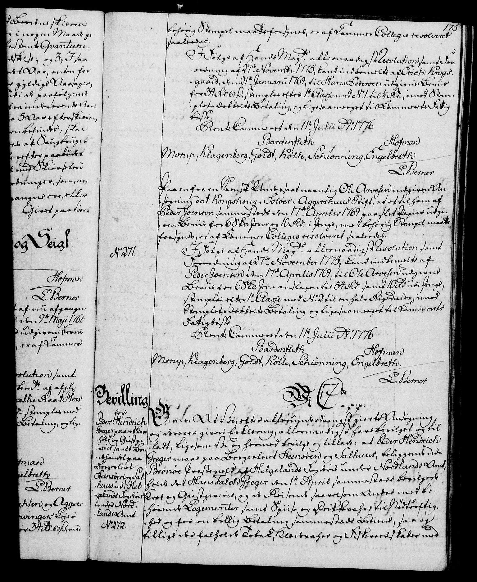 Rentekammeret, Kammerkanselliet, RA/EA-3111/G/Gg/Gga/L0010: Norsk ekspedisjonsprotokoll med register (merket RK 53.10), 1773-1778, p. 175