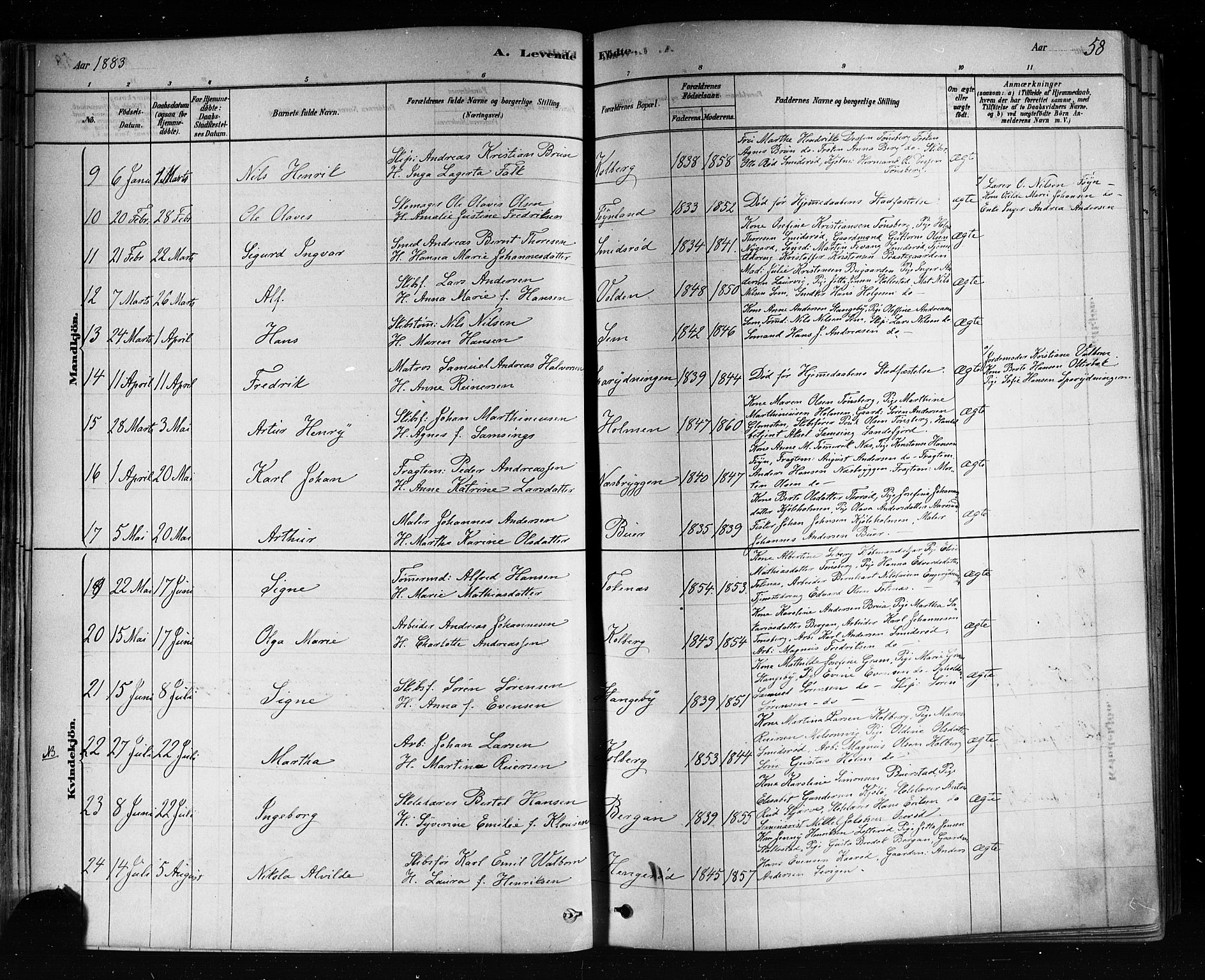 Nøtterøy kirkebøker, AV/SAKO-A-354/F/Fa/L0008: Parish register (official) no. I 8, 1878-1893, p. 58