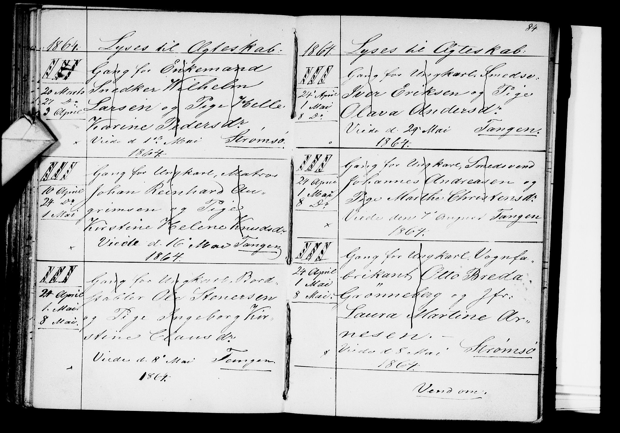 Strømsø kirkebøker, AV/SAKO-A-246/H/Ha/L0002: Banns register no. 2, 1850-1866, p. 84