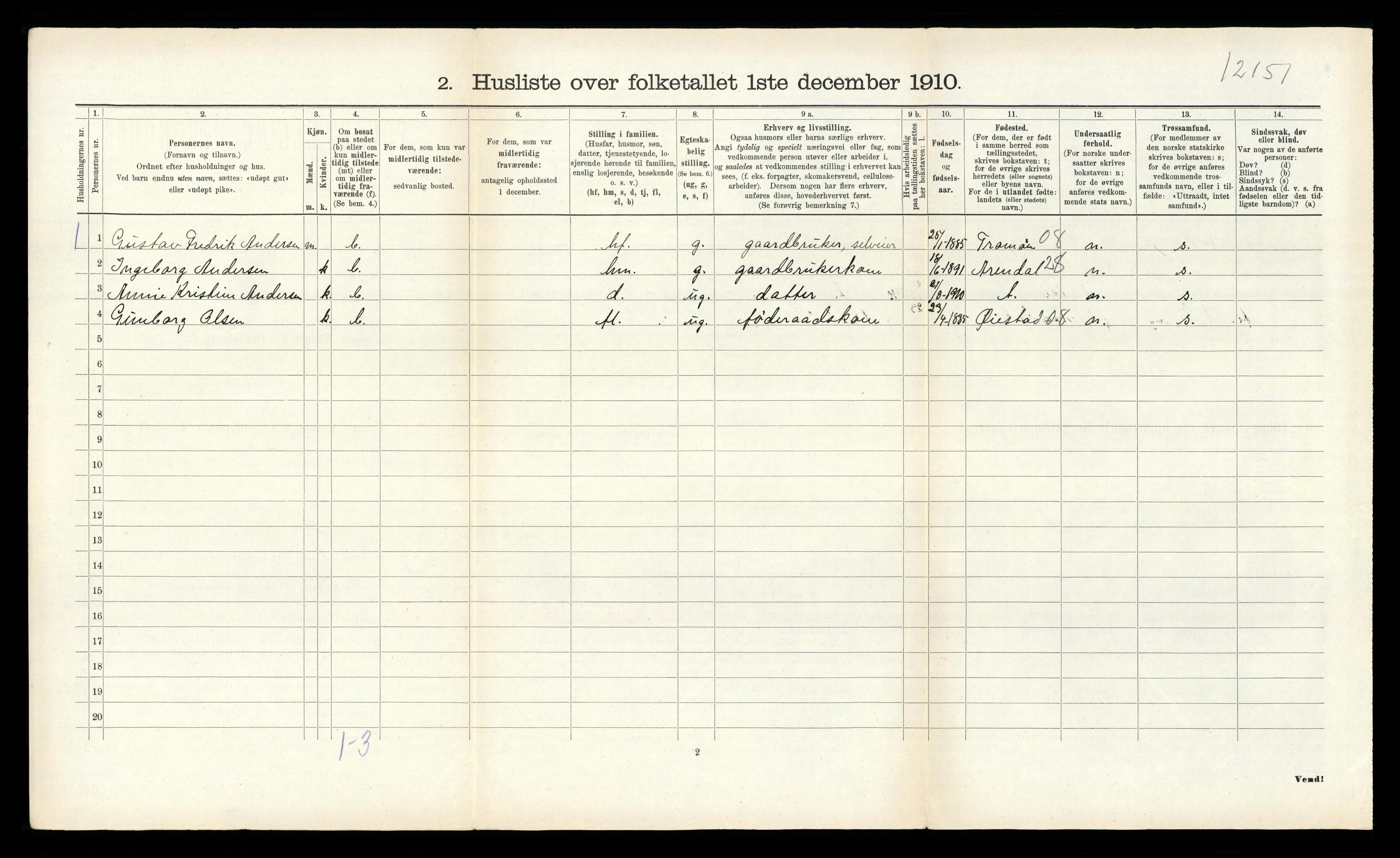 RA, 1910 census for Hisøy, 1910, p. 786