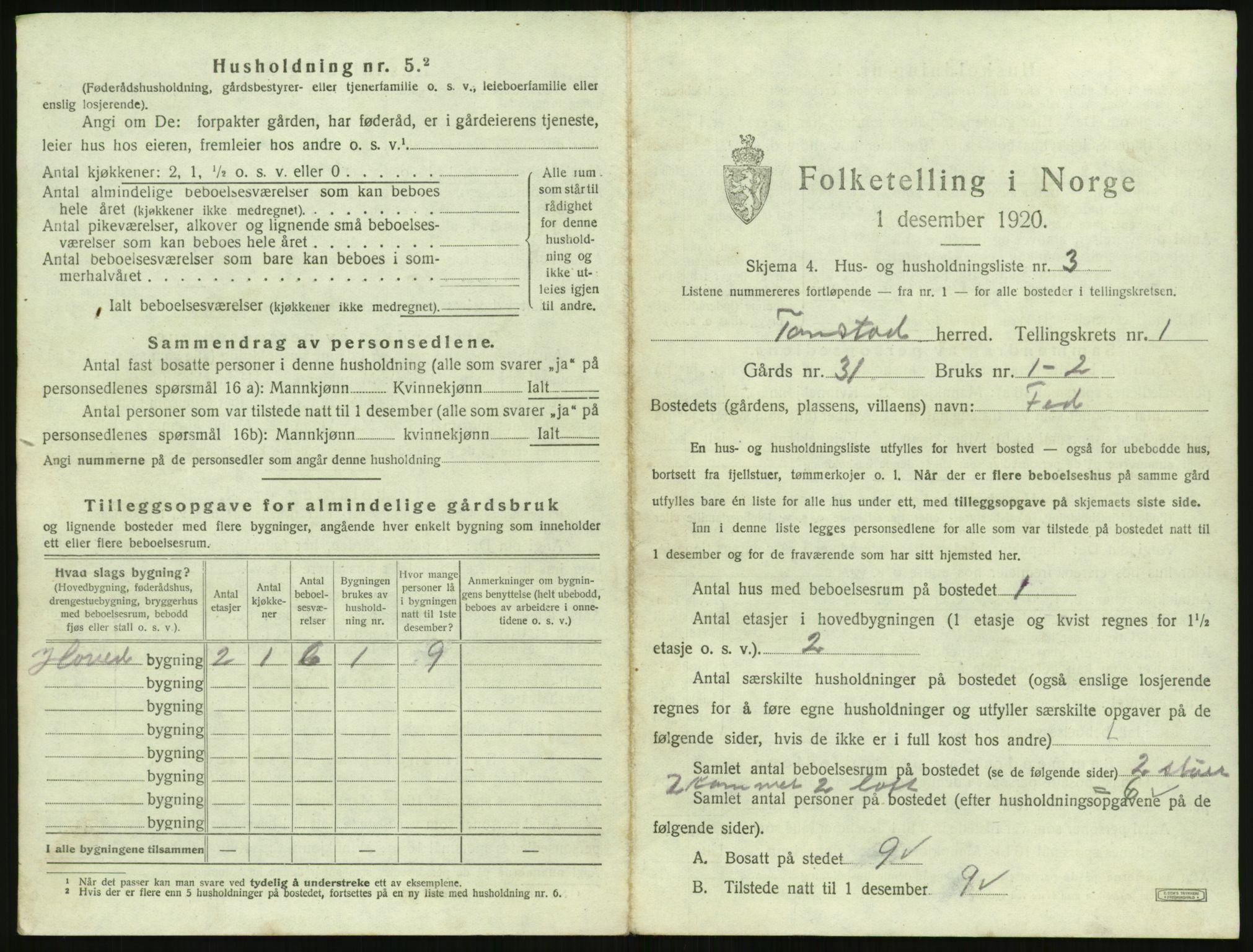 SAK, 1920 census for Tonstad, 1920, p. 34