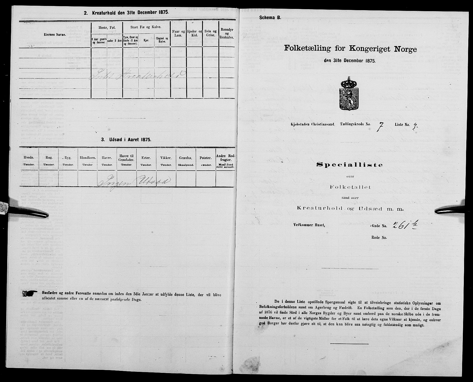 SAK, 1875 census for 1001P Kristiansand, 1875, p. 992