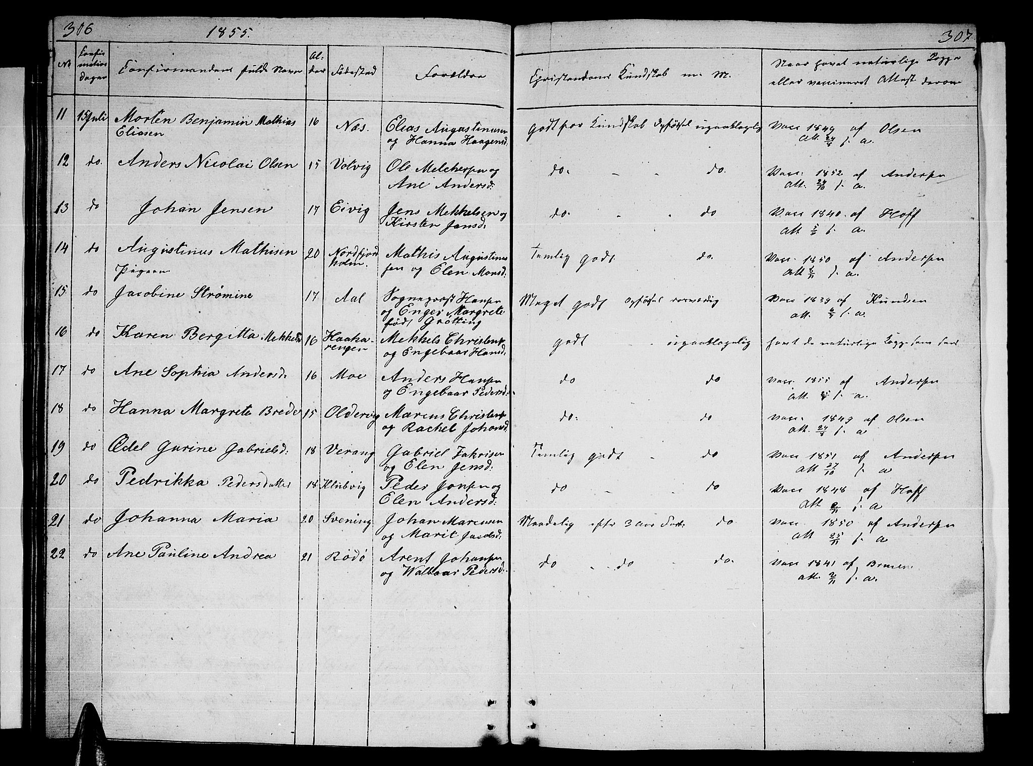 Ministerialprotokoller, klokkerbøker og fødselsregistre - Nordland, AV/SAT-A-1459/841/L0618: Parish register (copy) no. 841C02, 1833-1855, p. 306-307