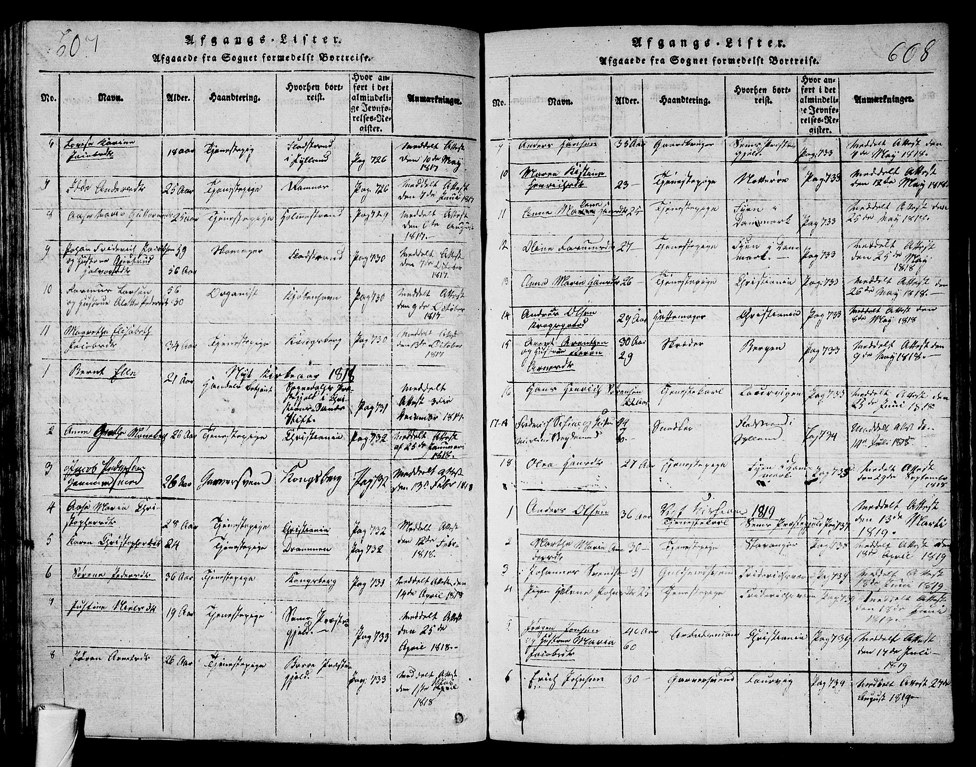 Tønsberg kirkebøker, AV/SAKO-A-330/F/Fa/L0004: Parish register (official) no. I 4, 1813-1826, p. 607-608