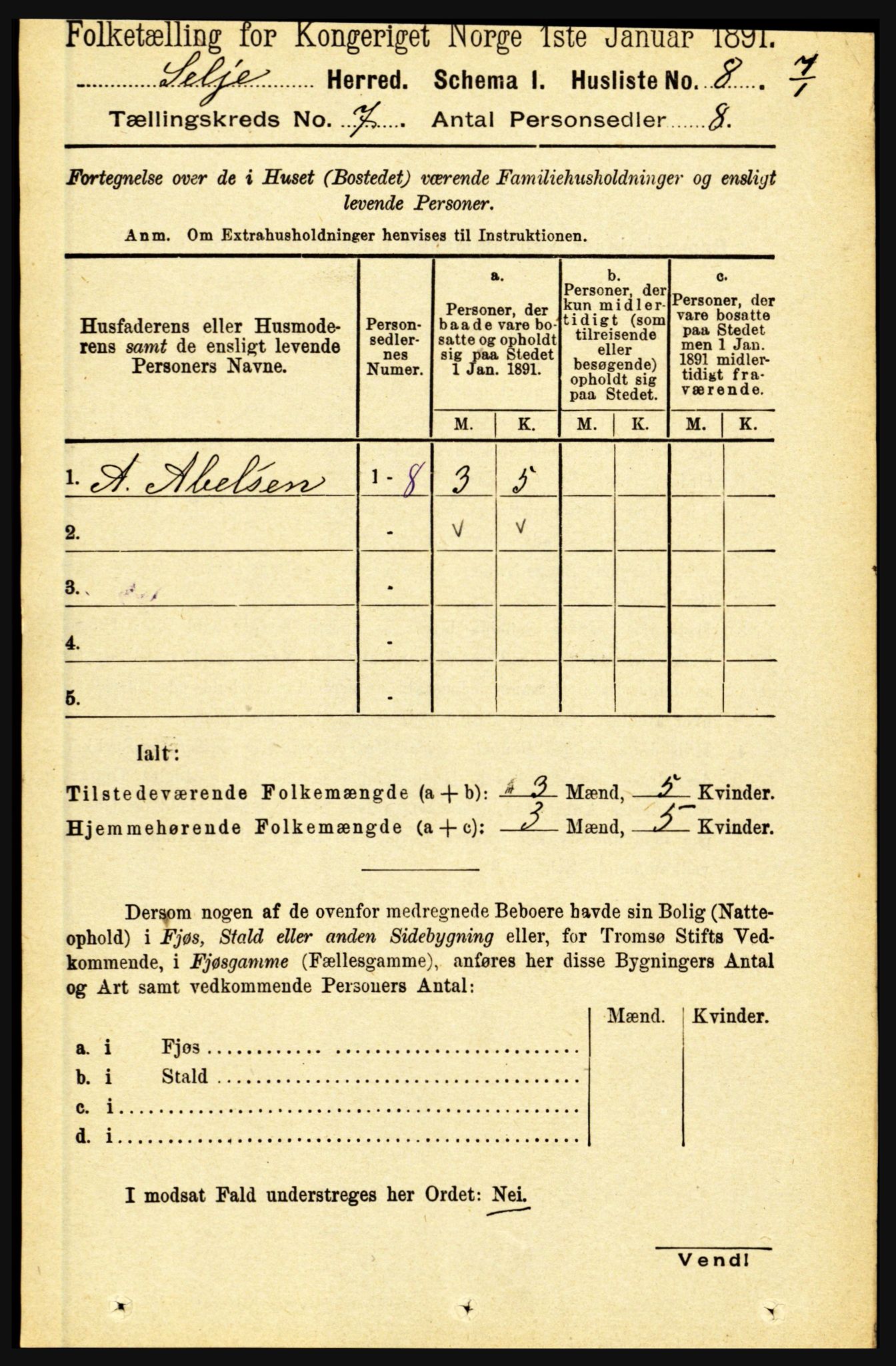 RA, 1891 census for 1441 Selje, 1891, p. 1952