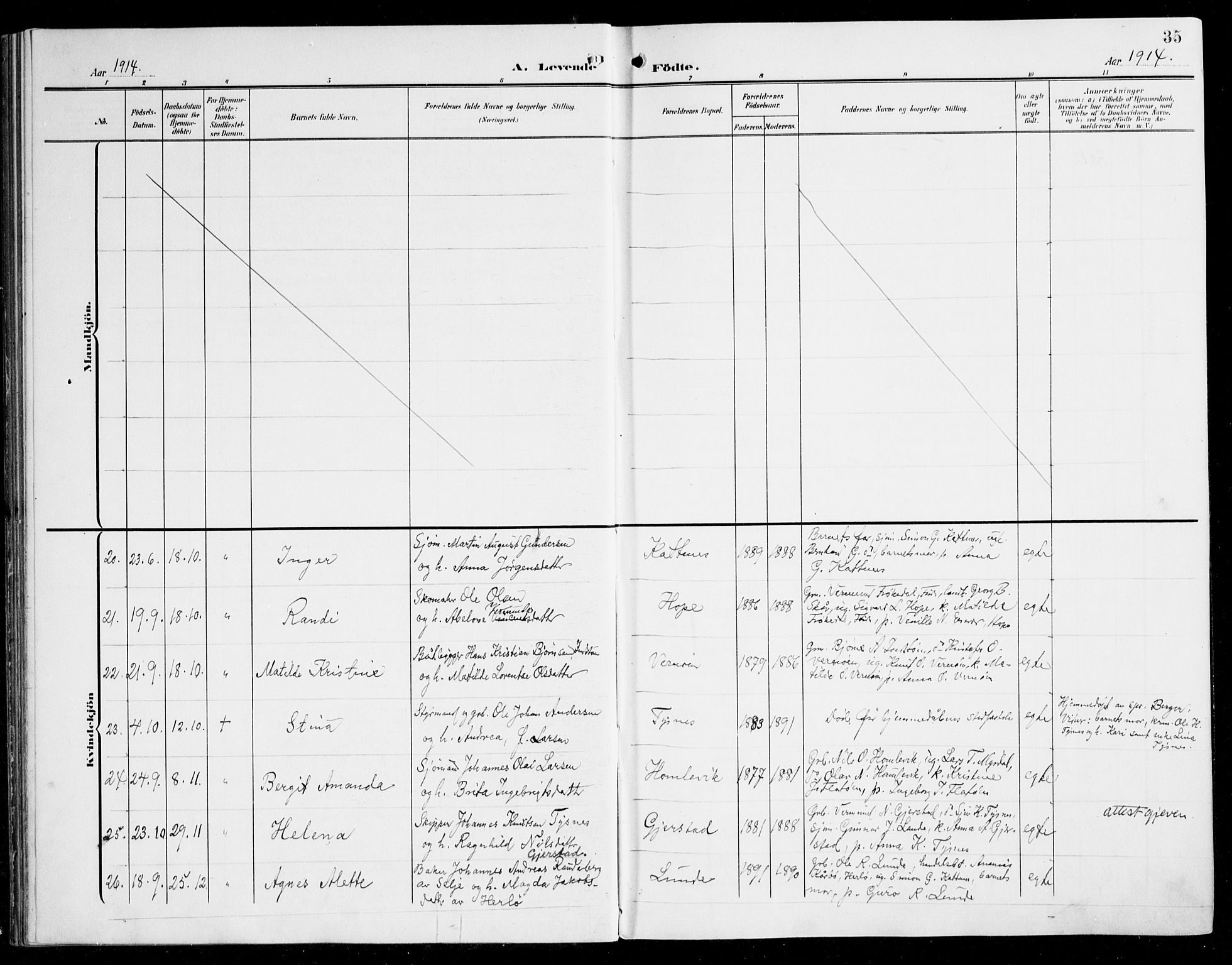 Tysnes sokneprestembete, AV/SAB-A-78601/H/Haa: Parish register (official) no. B 2, 1907-1925, p. 35