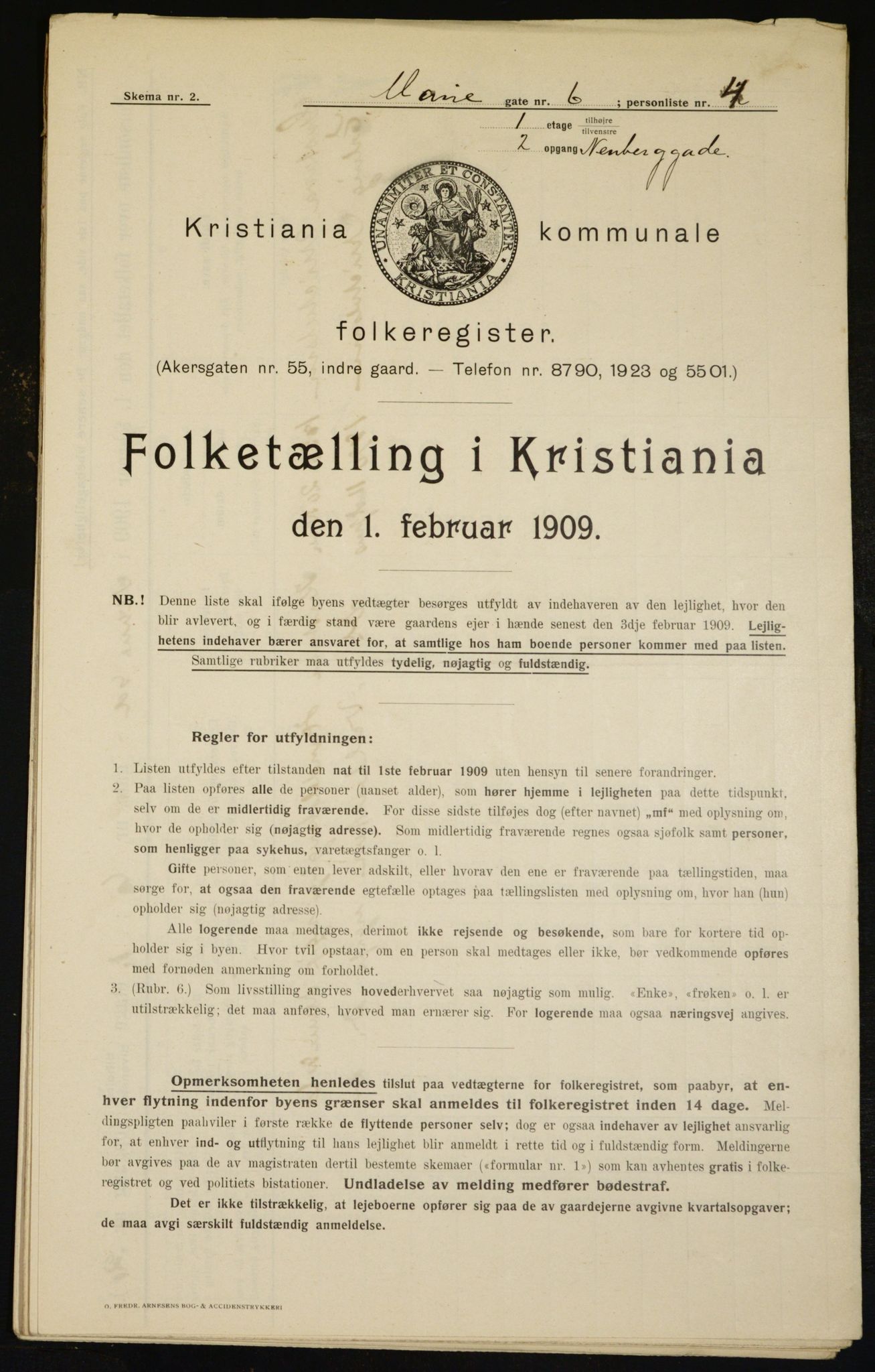 OBA, Municipal Census 1909 for Kristiania, 1909, p. 56907