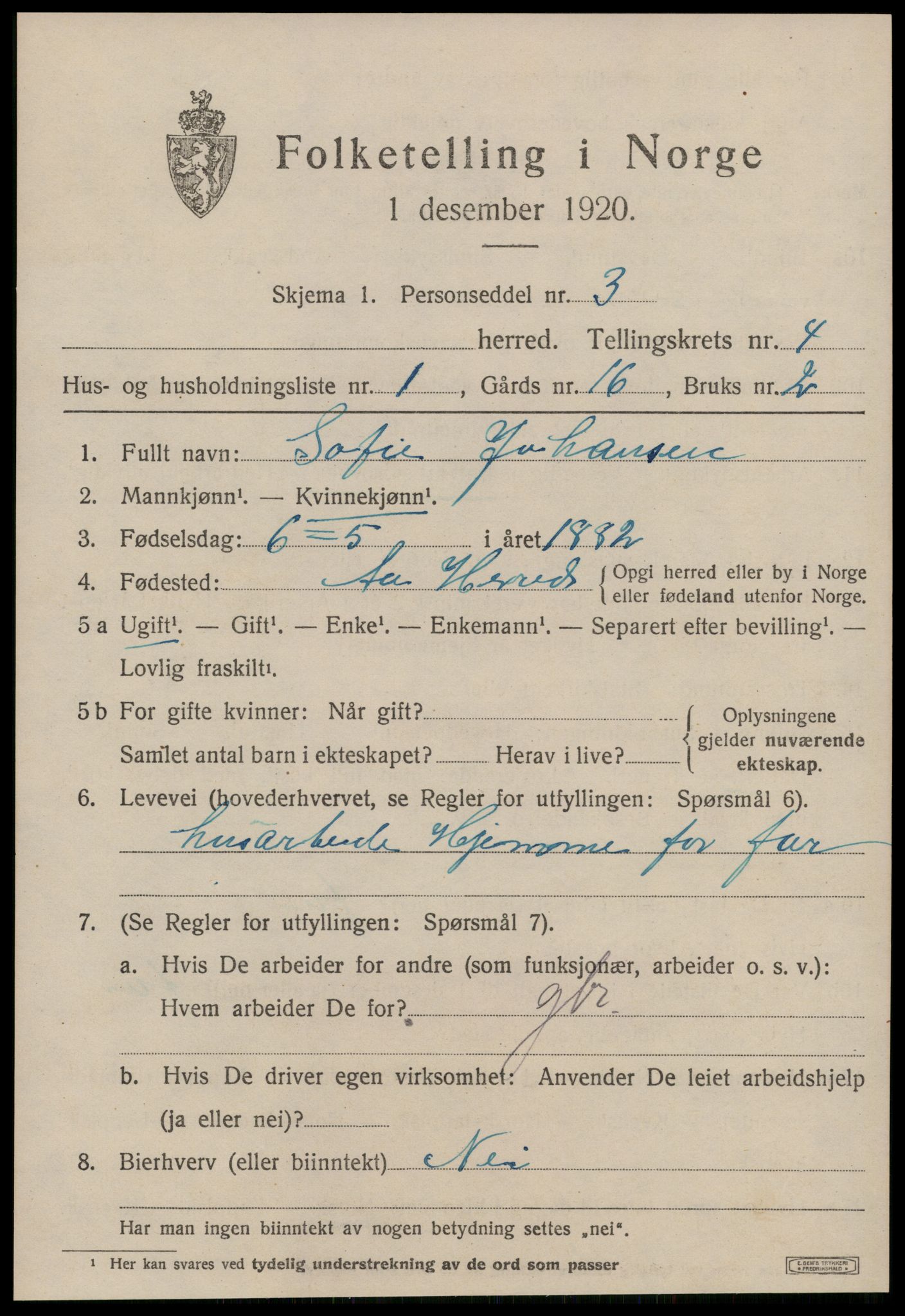 SAT, 1920 census for Å, 1920, p. 2076